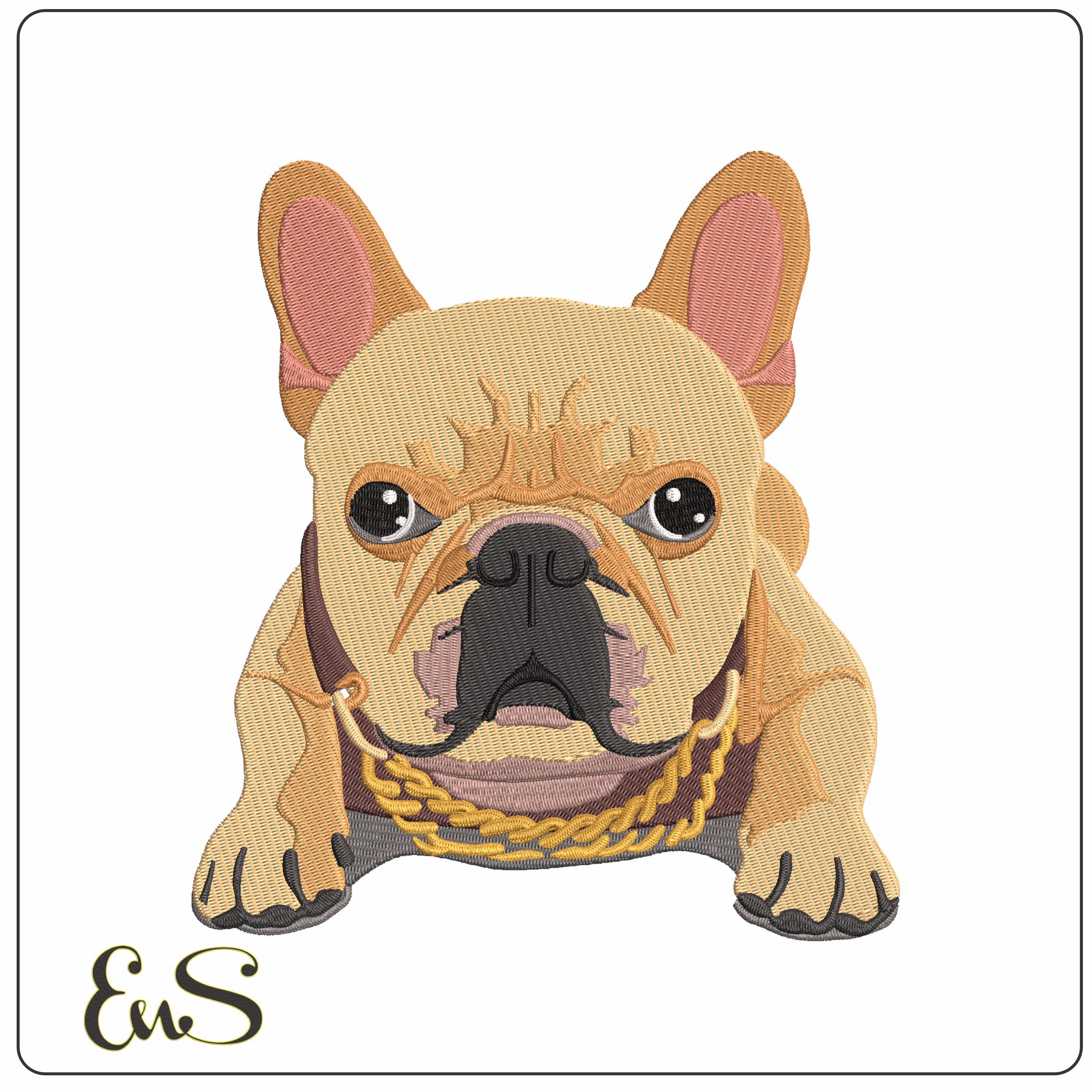 French Bulldog With Chain   - Elegant embroidery design file - instant download
