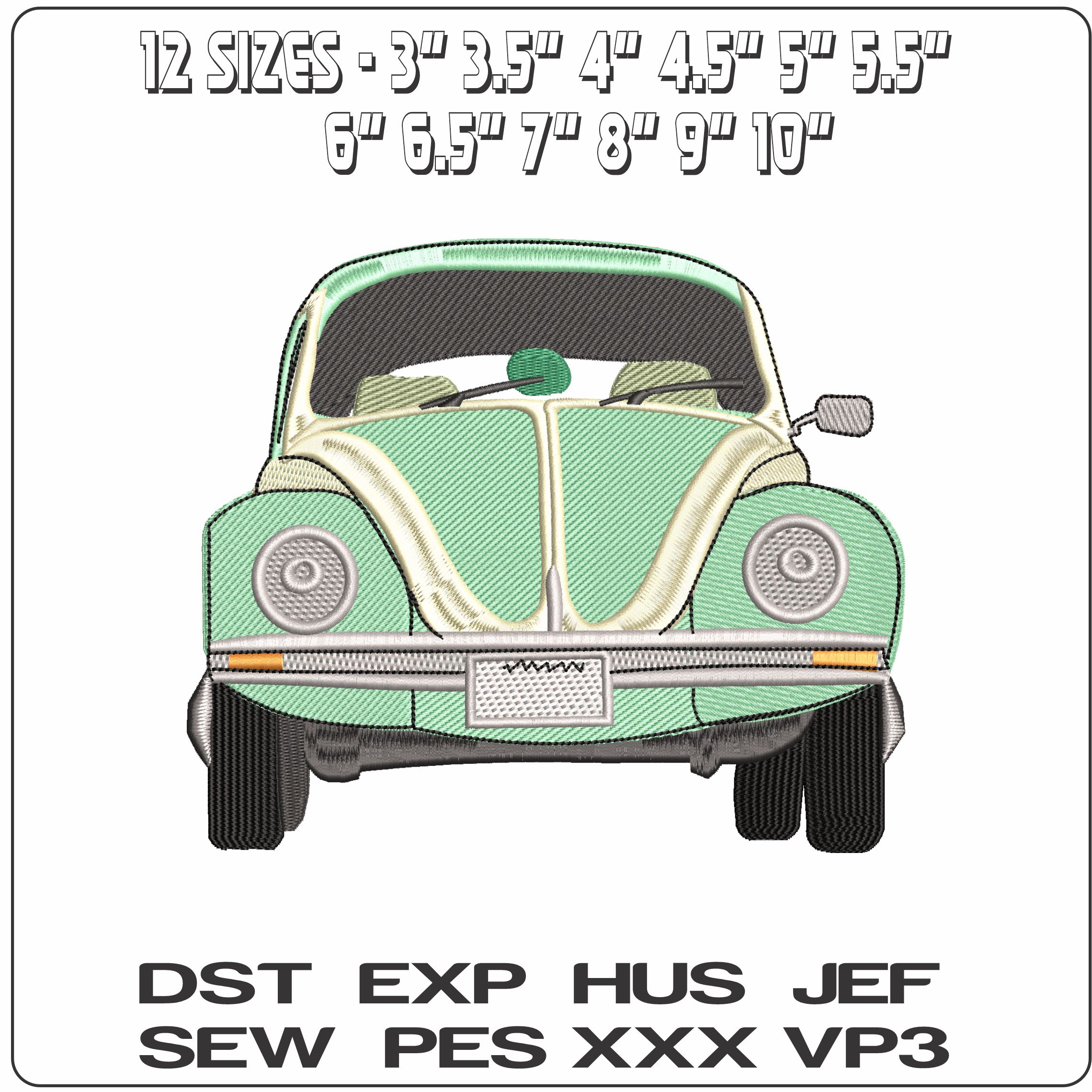 Front on VW Beetle   - Elegant embroidery design file - instant download — view 2