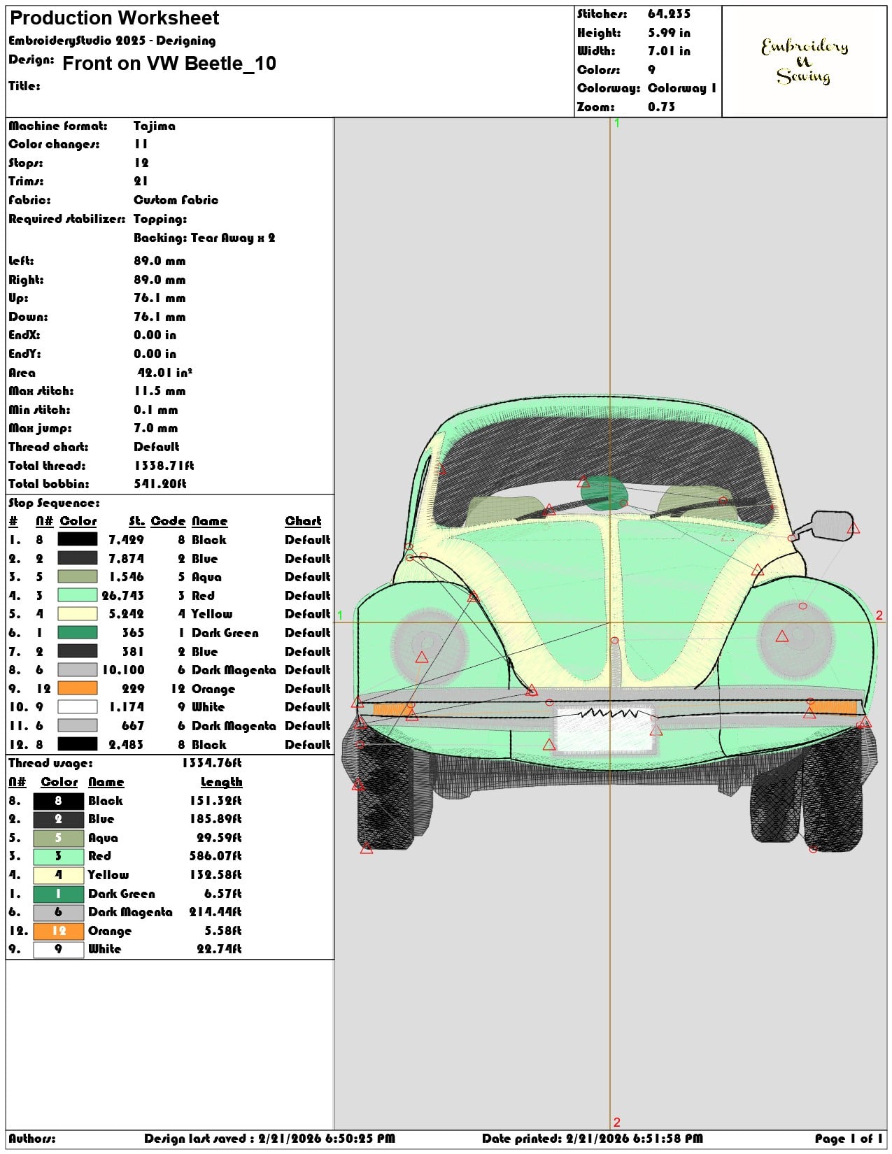 Front on VW Beetle   - Elegant embroidery design file - instant download — view 3