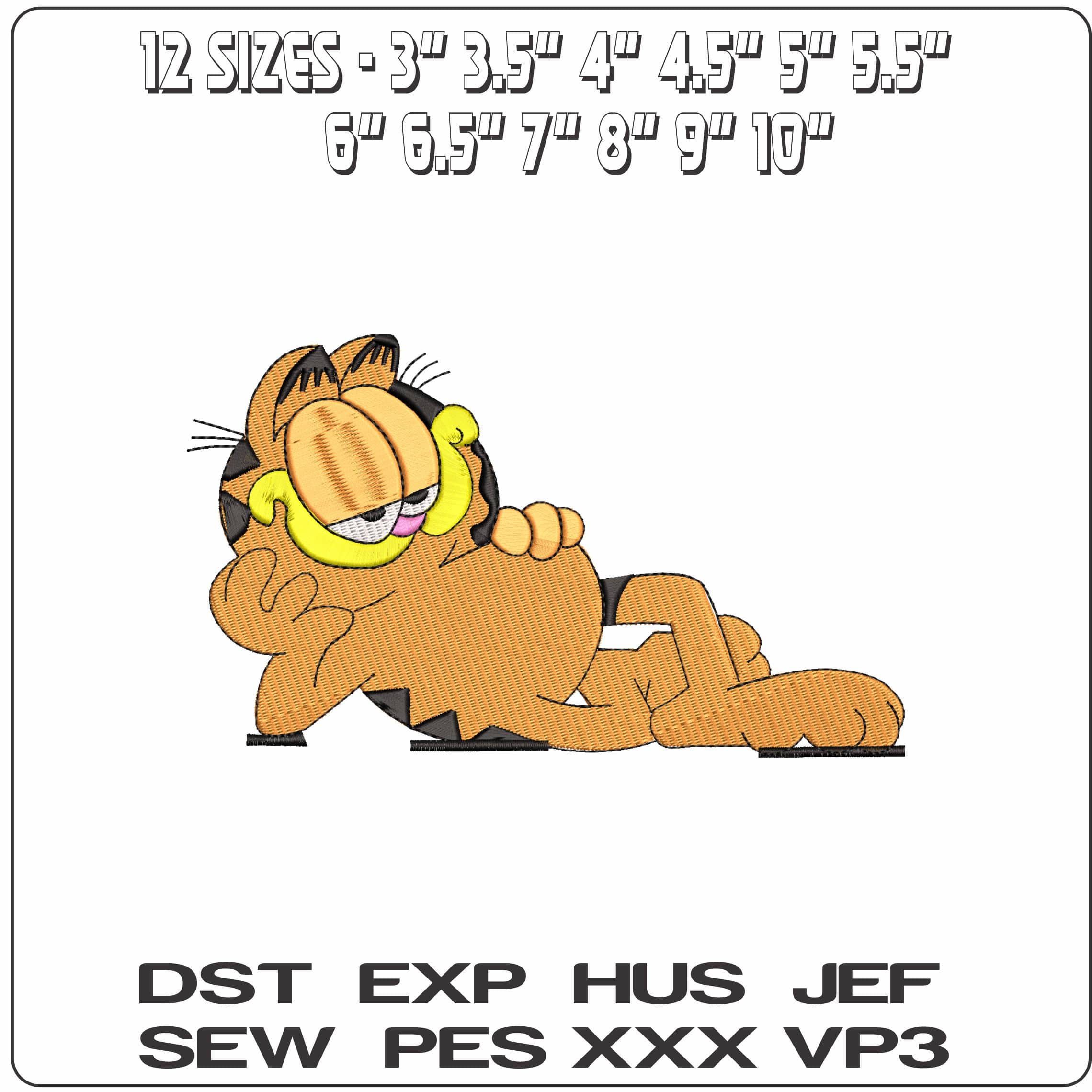 Garfield laying down   - Elegant embroidery design file - instant download — view 2
