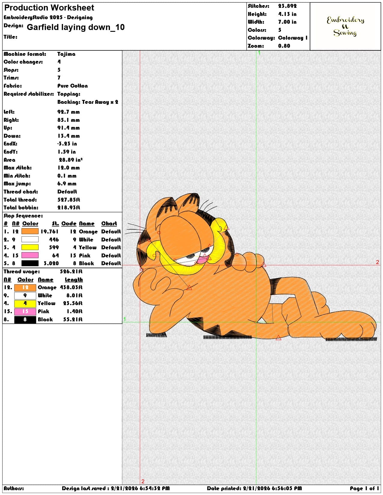 Garfield laying down   - Elegant embroidery design file - instant download — view 3