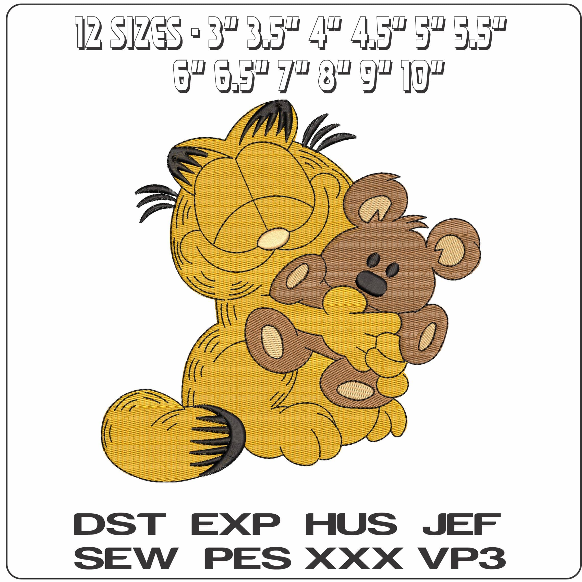 Garfield shutting eyes cuddle Teddy   - Elegant embroidery design file - instant download — view 2