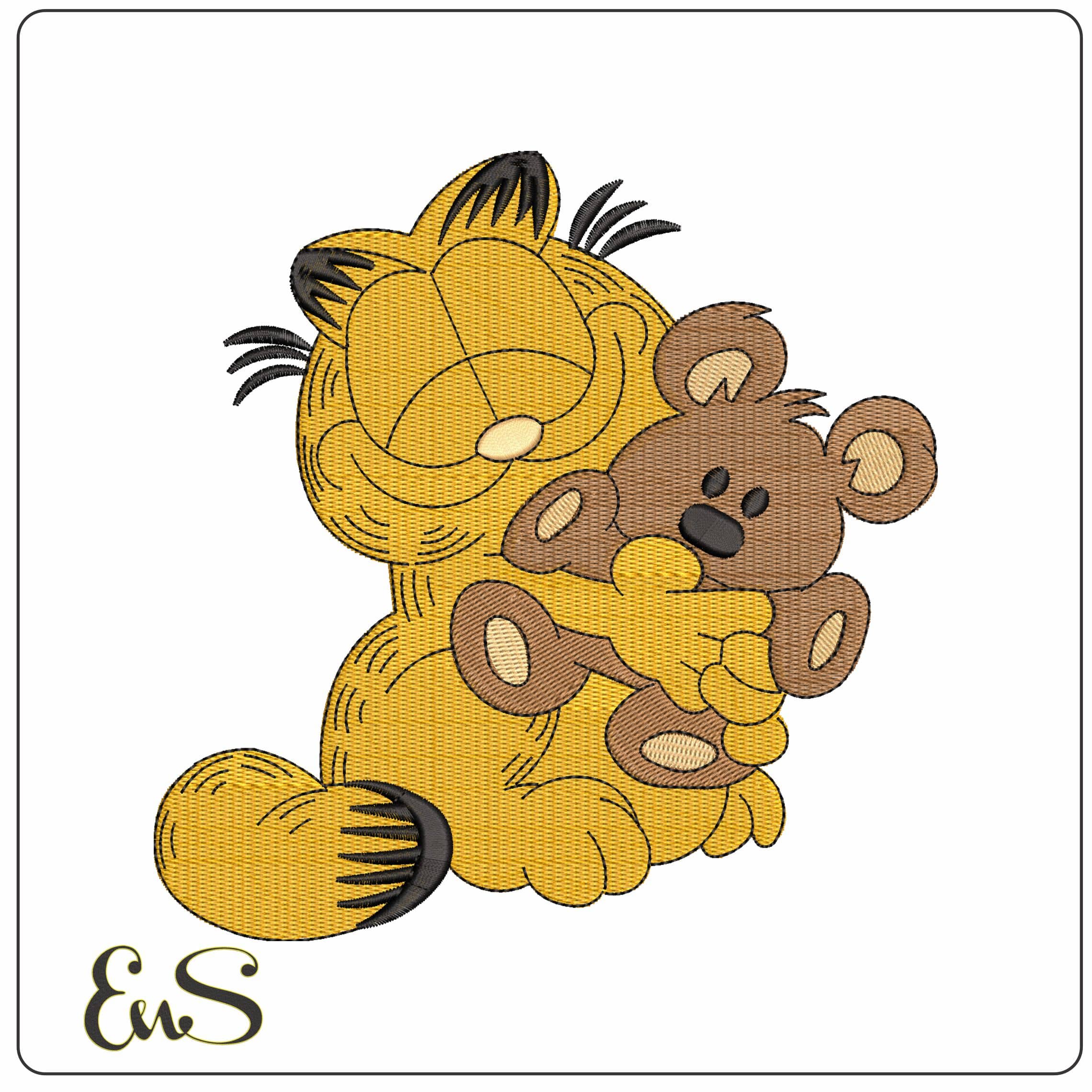 Garfield shutting eyes cuddle Teddy   - Elegant embroidery design file - instant download