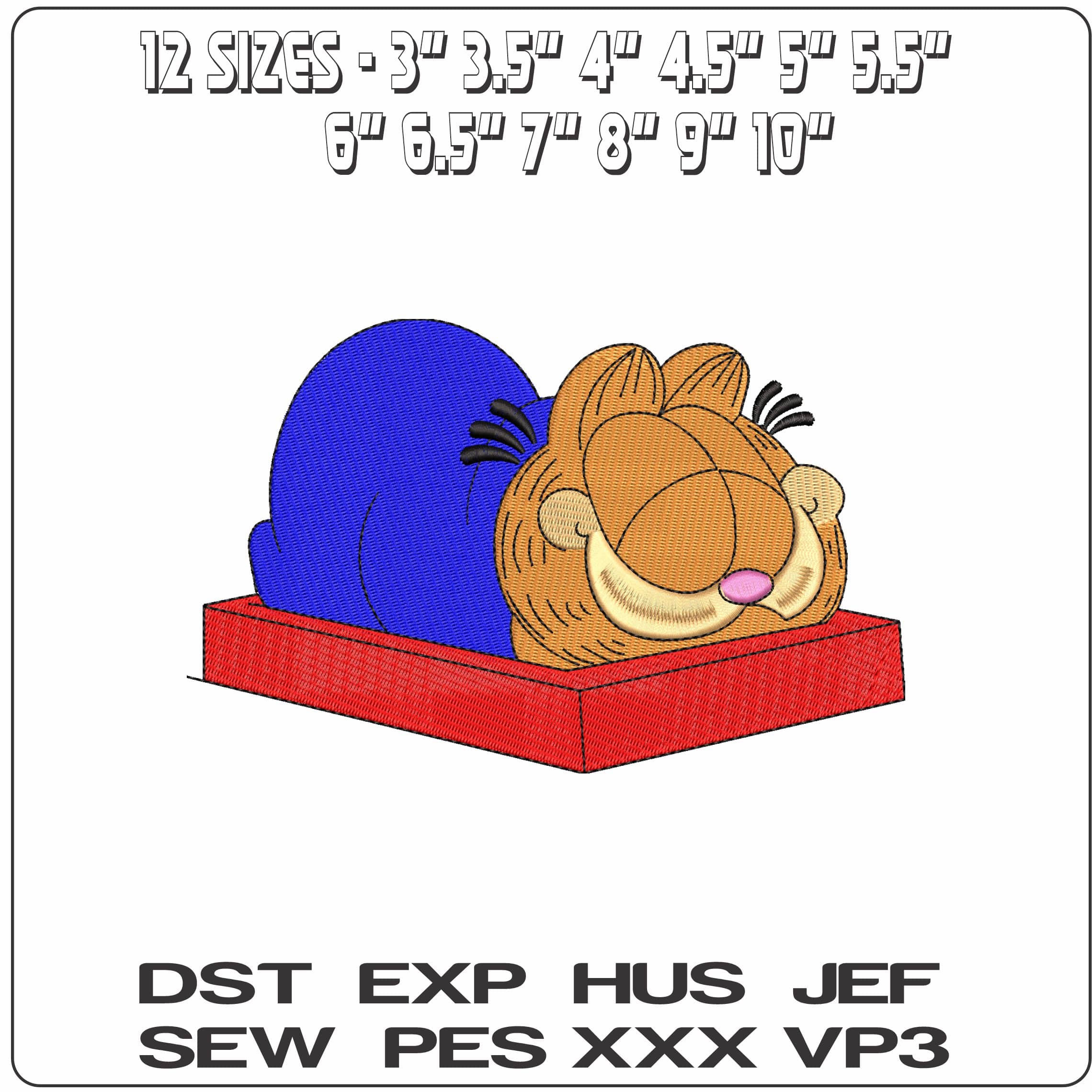 Garfield Sleeping in Box   - Elegant embroidery design file - instant download — view 2