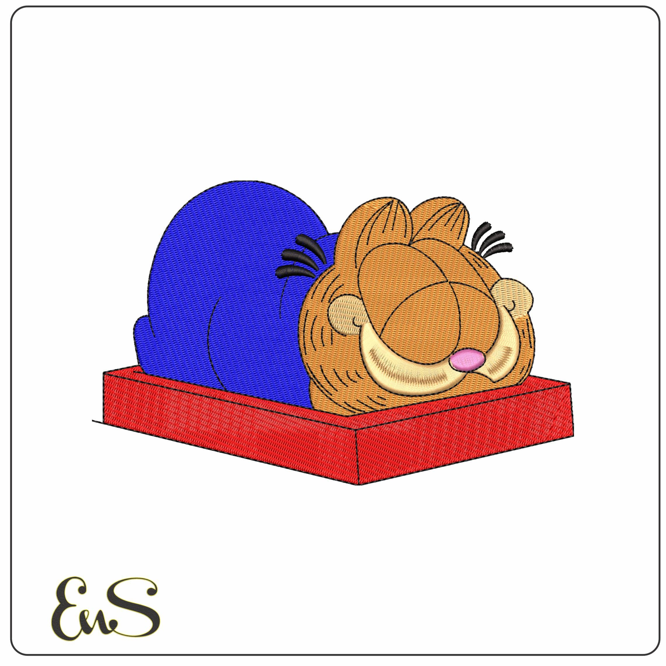 Garfield Sleeping in Box   - Elegant embroidery design file - instant download