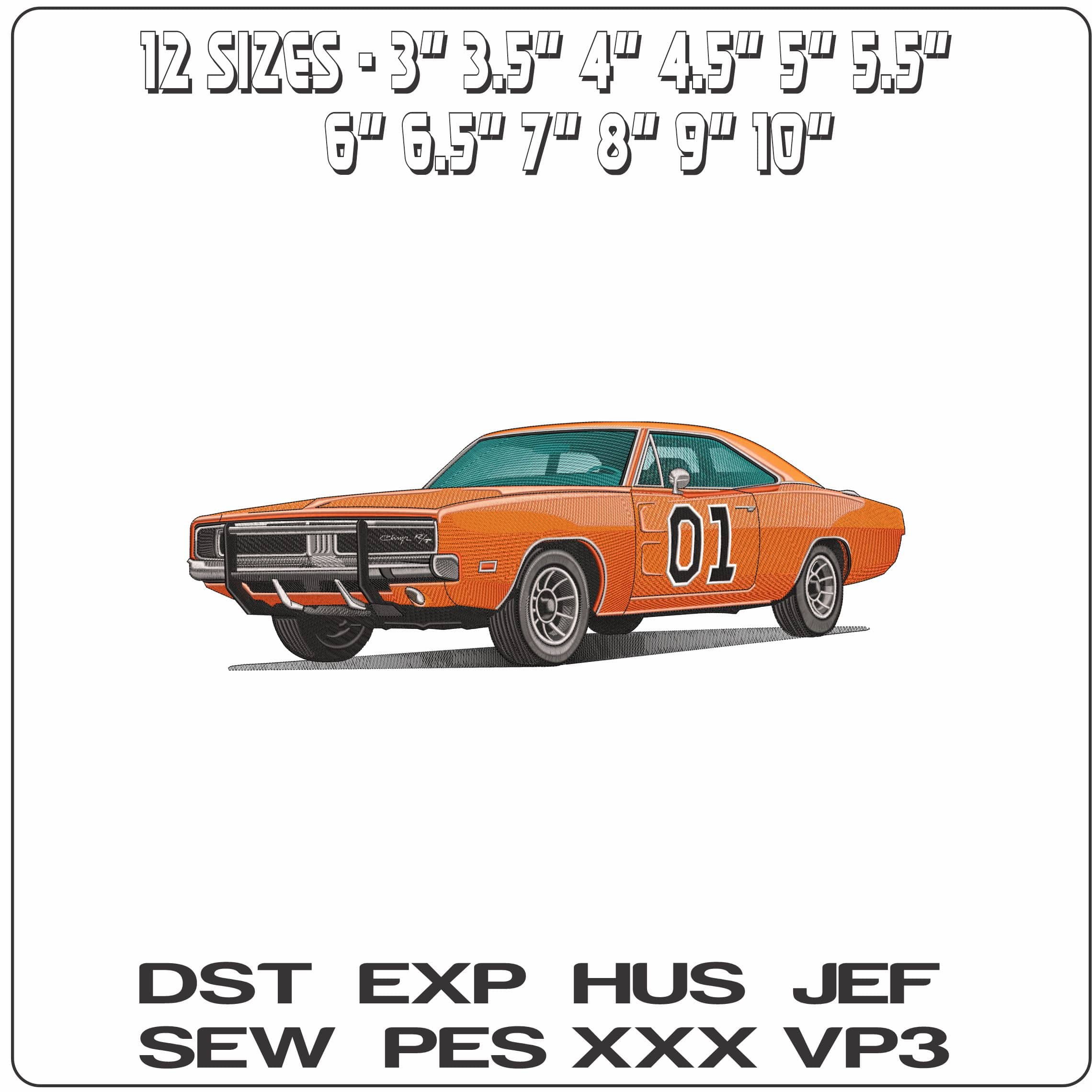General Lee car   - Elegant embroidery design file - instant download — view 2