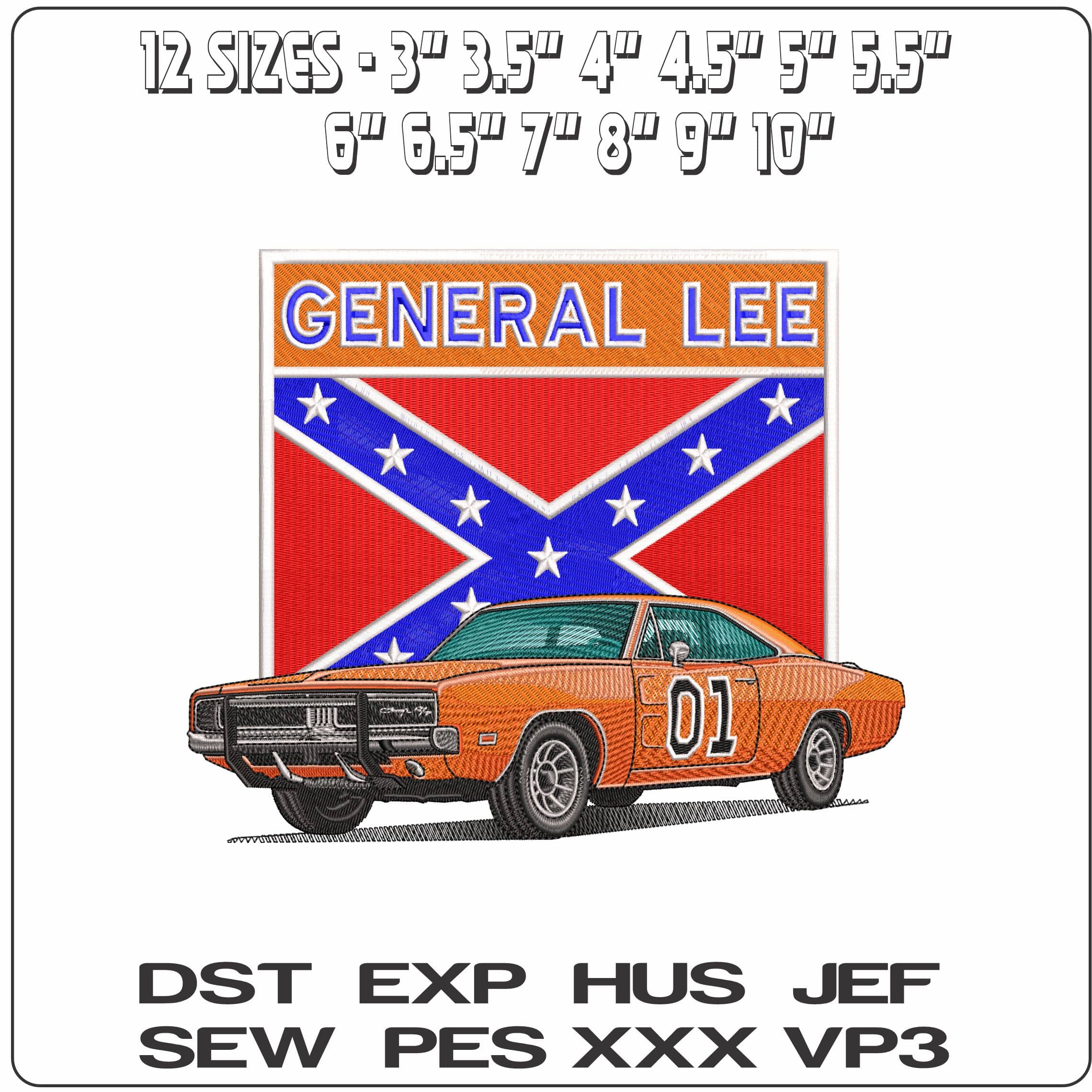 General Lee Flag Dukes of Hazards car   - Elegant embroidery design file - instant download — view 2