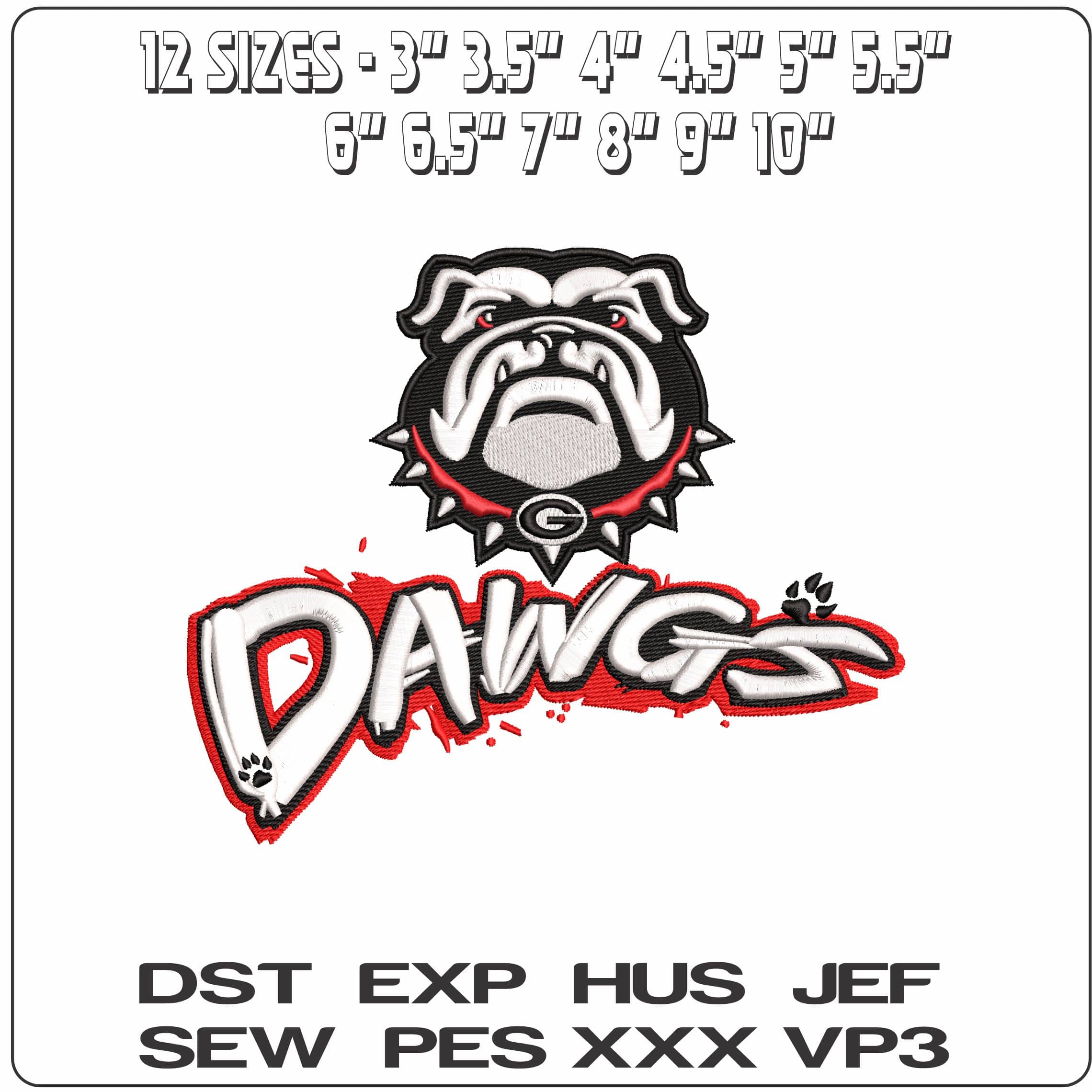 George Athletics Bulldog DAWGS   - Elegant embroidery design file - instant download — view 2