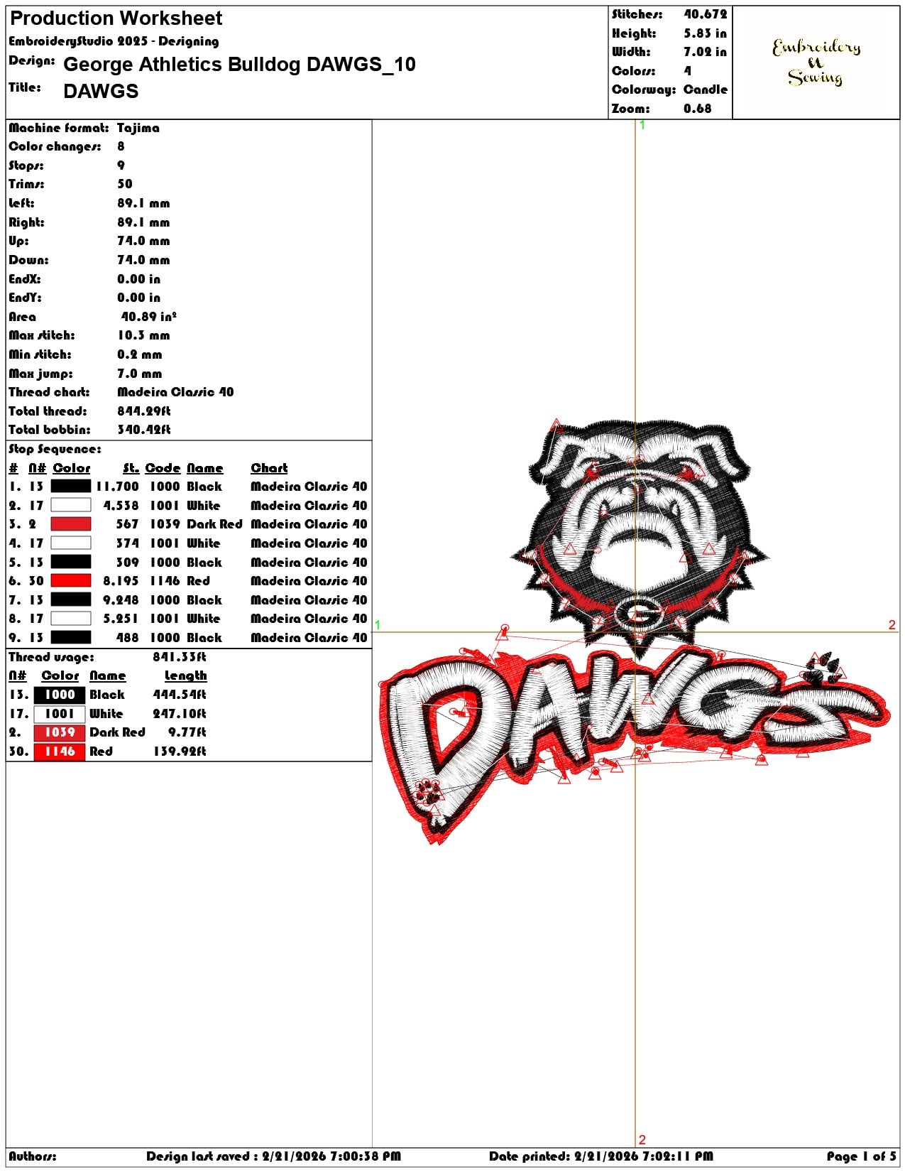 George Athletics Bulldog DAWGS   - Elegant embroidery design file - instant download — view 3