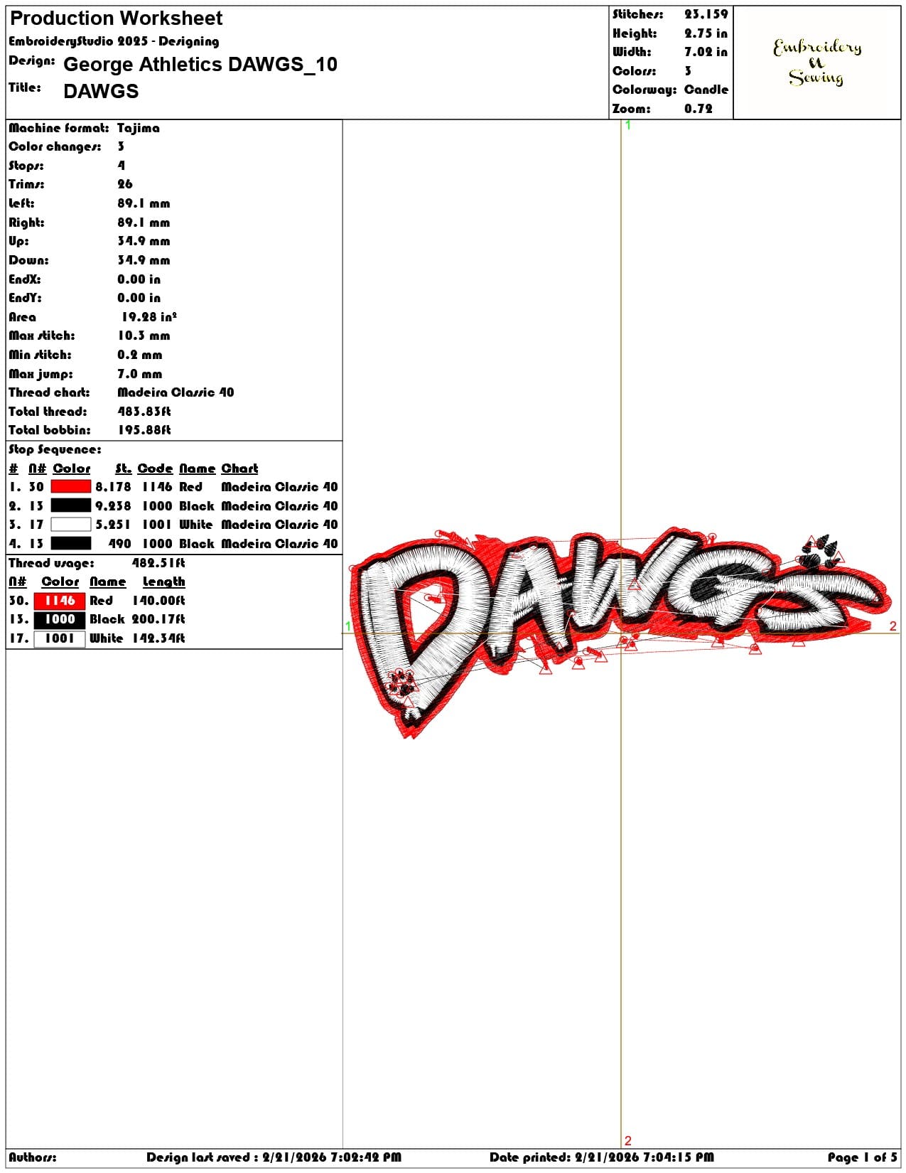 George Athletics DAWGS   - Elegant embroidery design file - instant download — view 3
