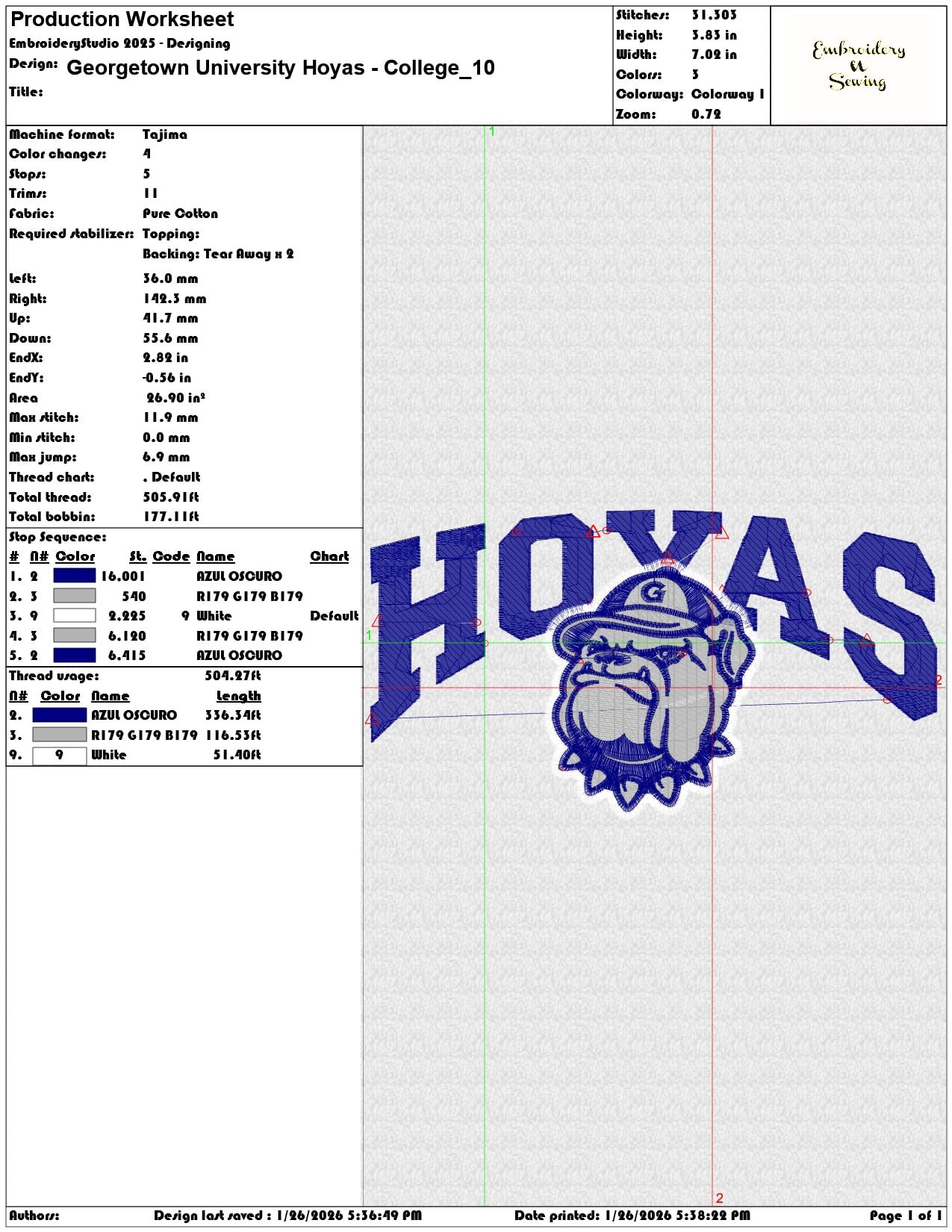 Georgetown University Hoyas College   - Elegant embroidery design file - instant download — view 3