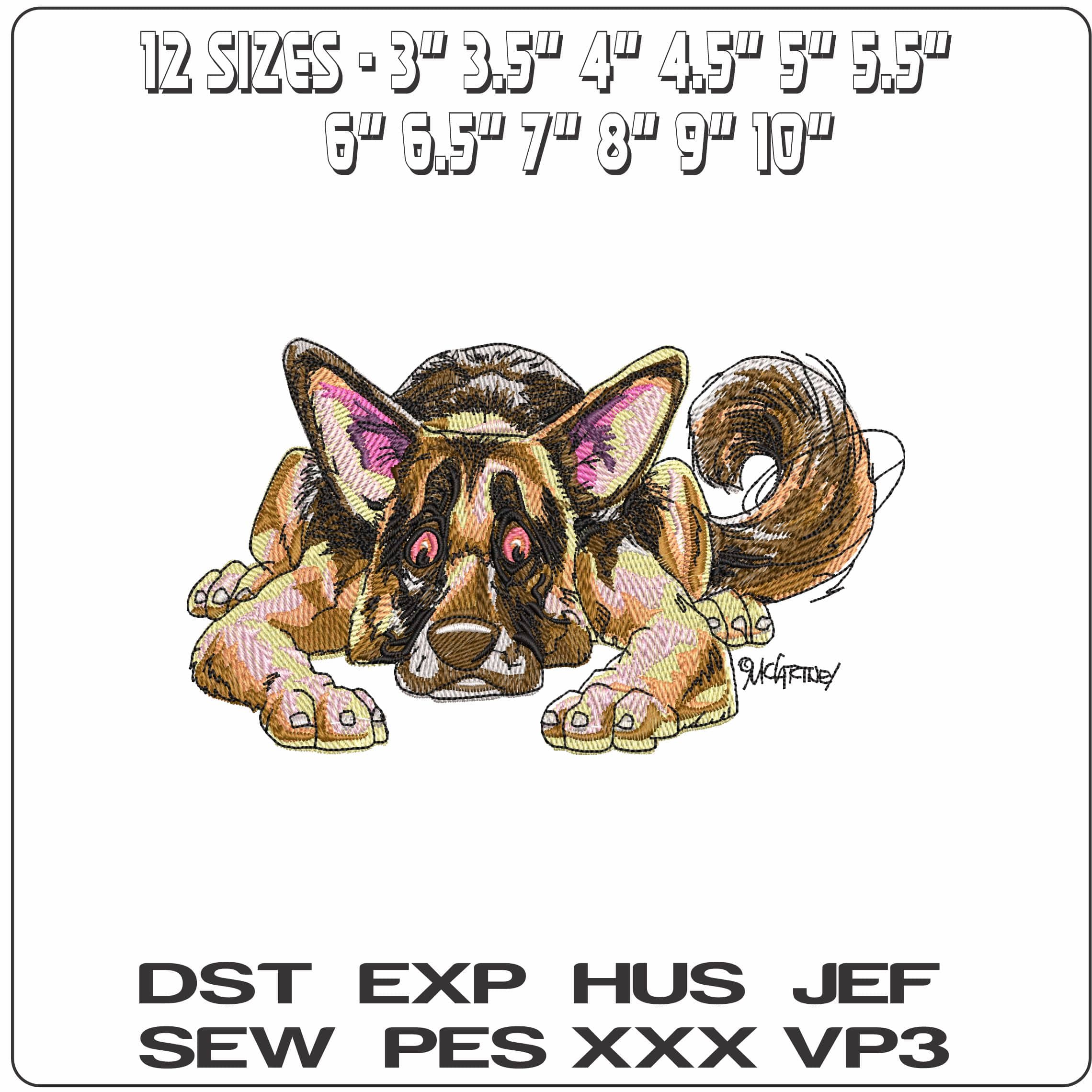 German Shepard Laying down   - Elegant embroidery design file - instant download — view 2