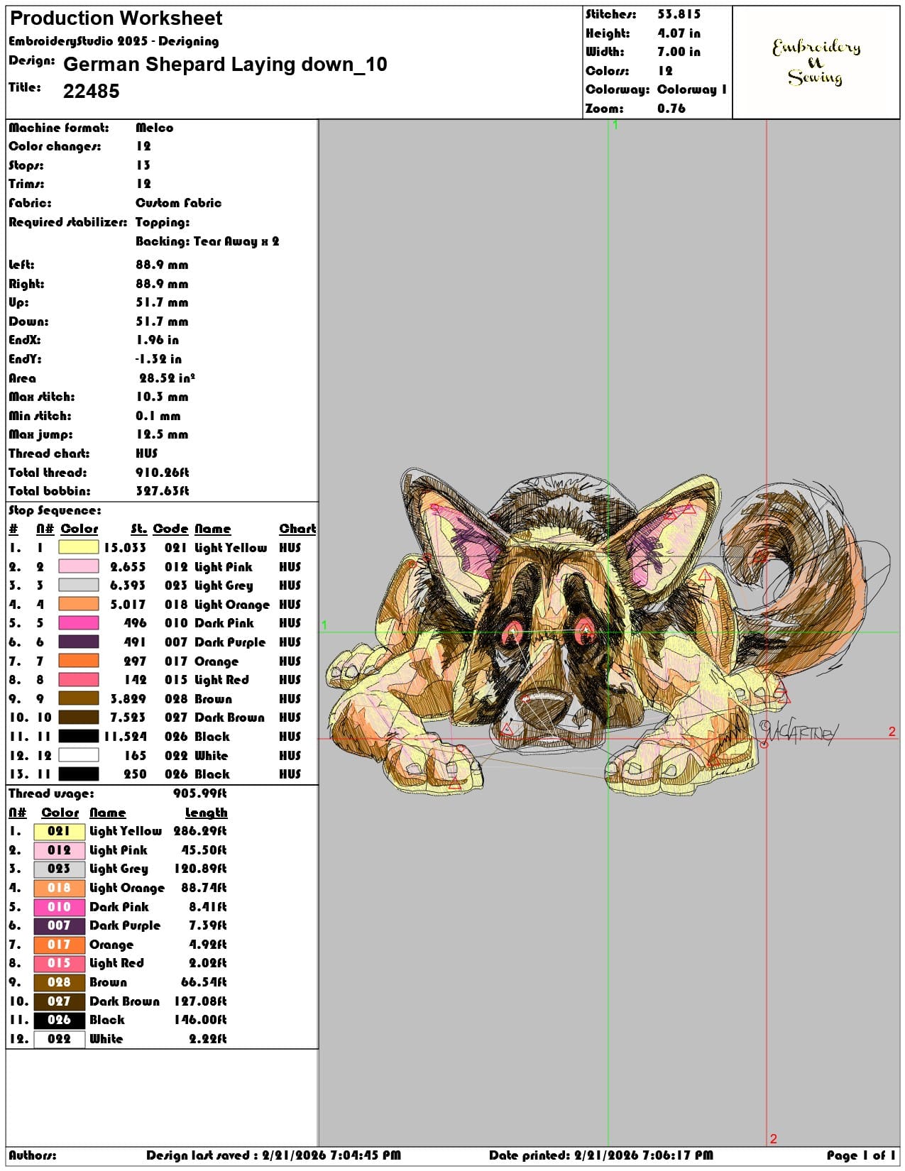 German Shepard Laying down   - Elegant embroidery design file - instant download — view 3