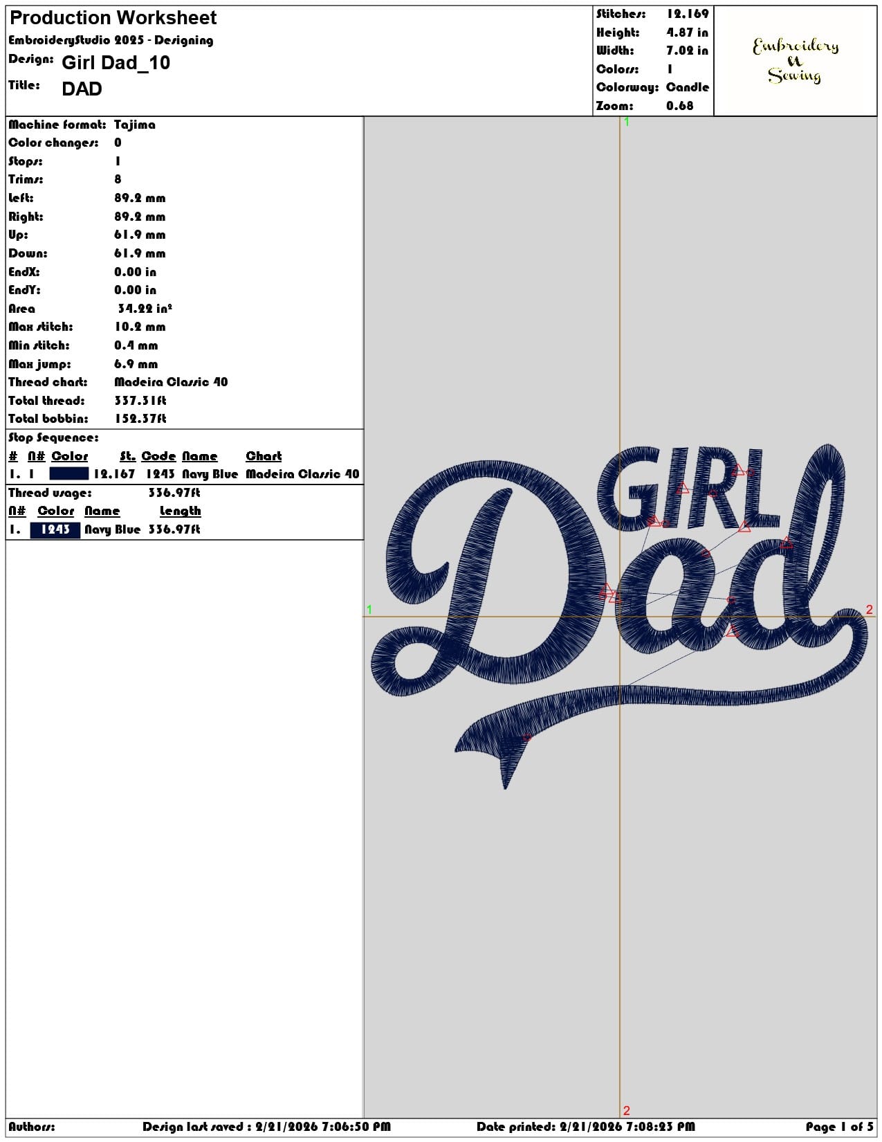 Girl Dad   - Elegant embroidery design file - instant download — view 3