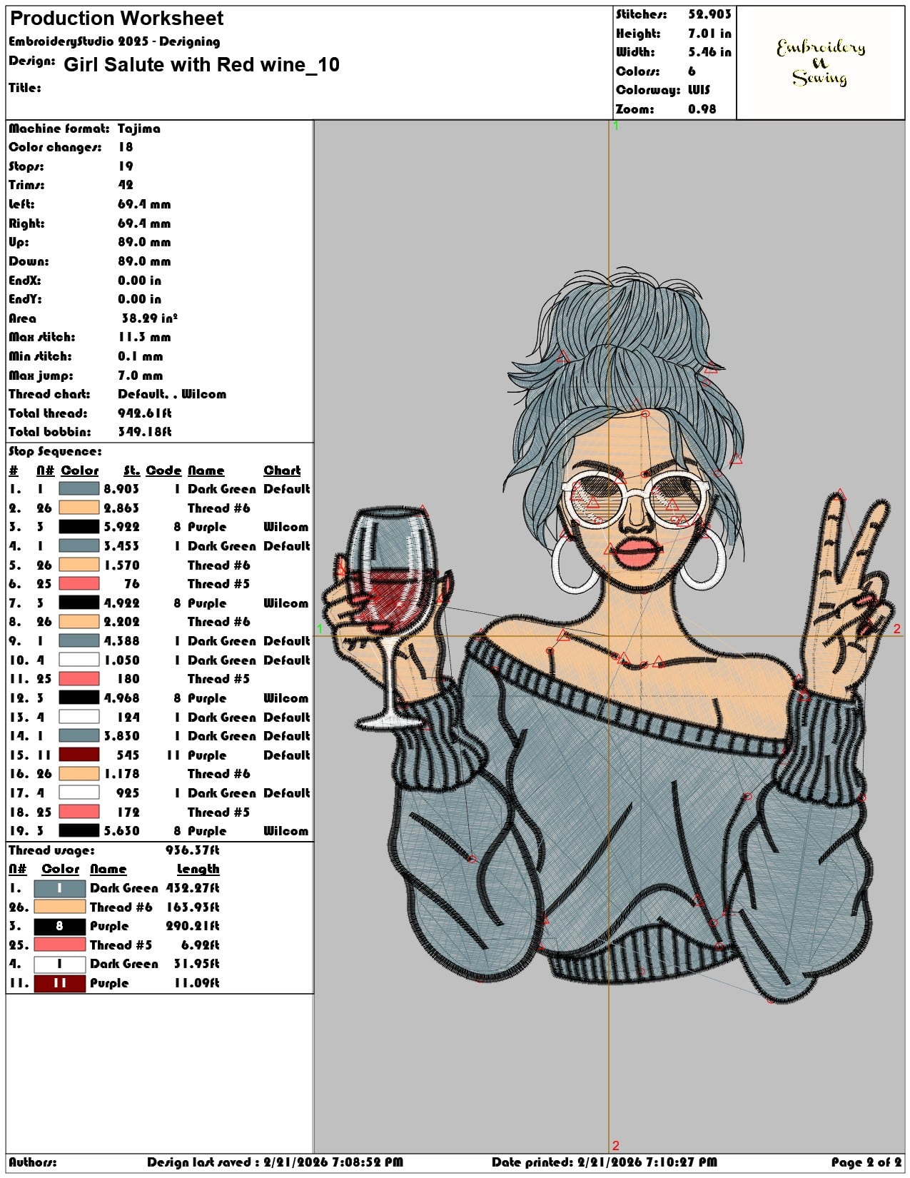 Girl Salute with Red wine   - Elegant embroidery design file - instant download — view 4