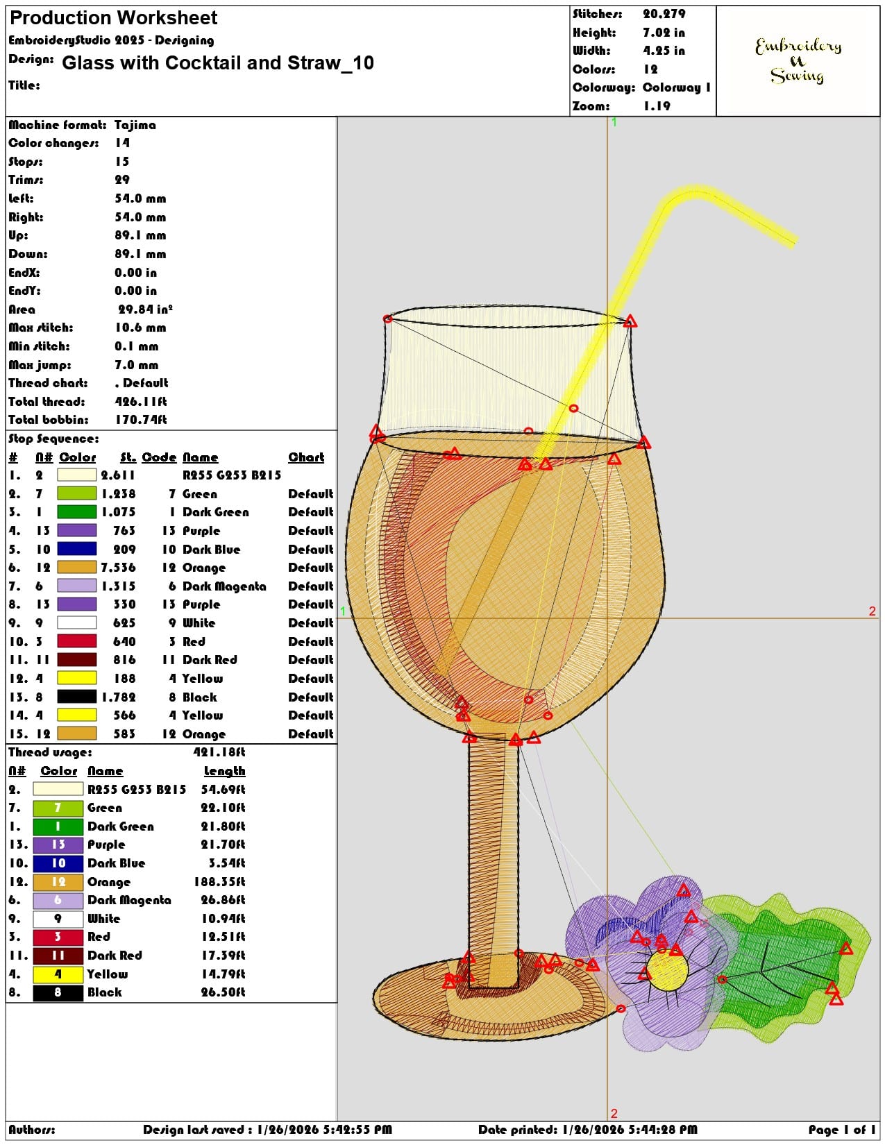 Glass with Cocktail and Straw   - Elegant embroidery design file - instant download — view 3
