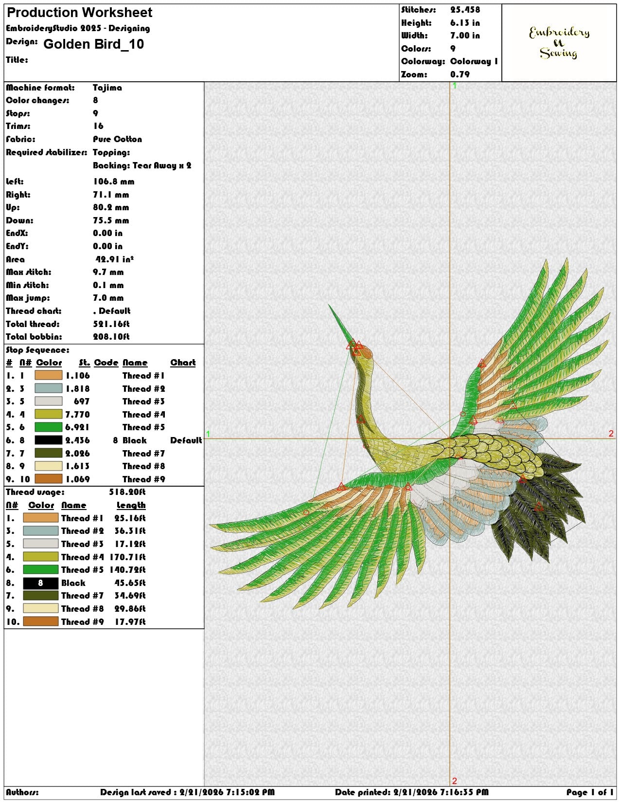 Golden Bird   - Elegant embroidery design file - instant download — view 3