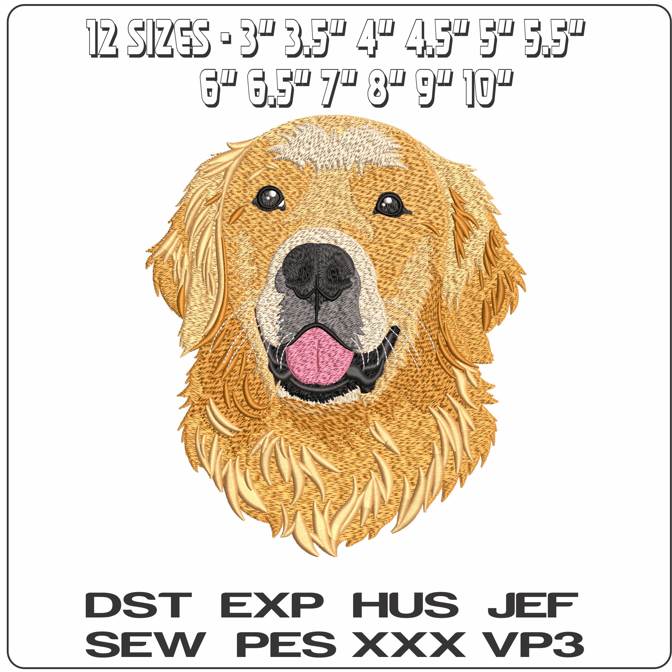 Golden Retriever Face Tongue Out   - Elegant embroidery design file - instant download — view 2