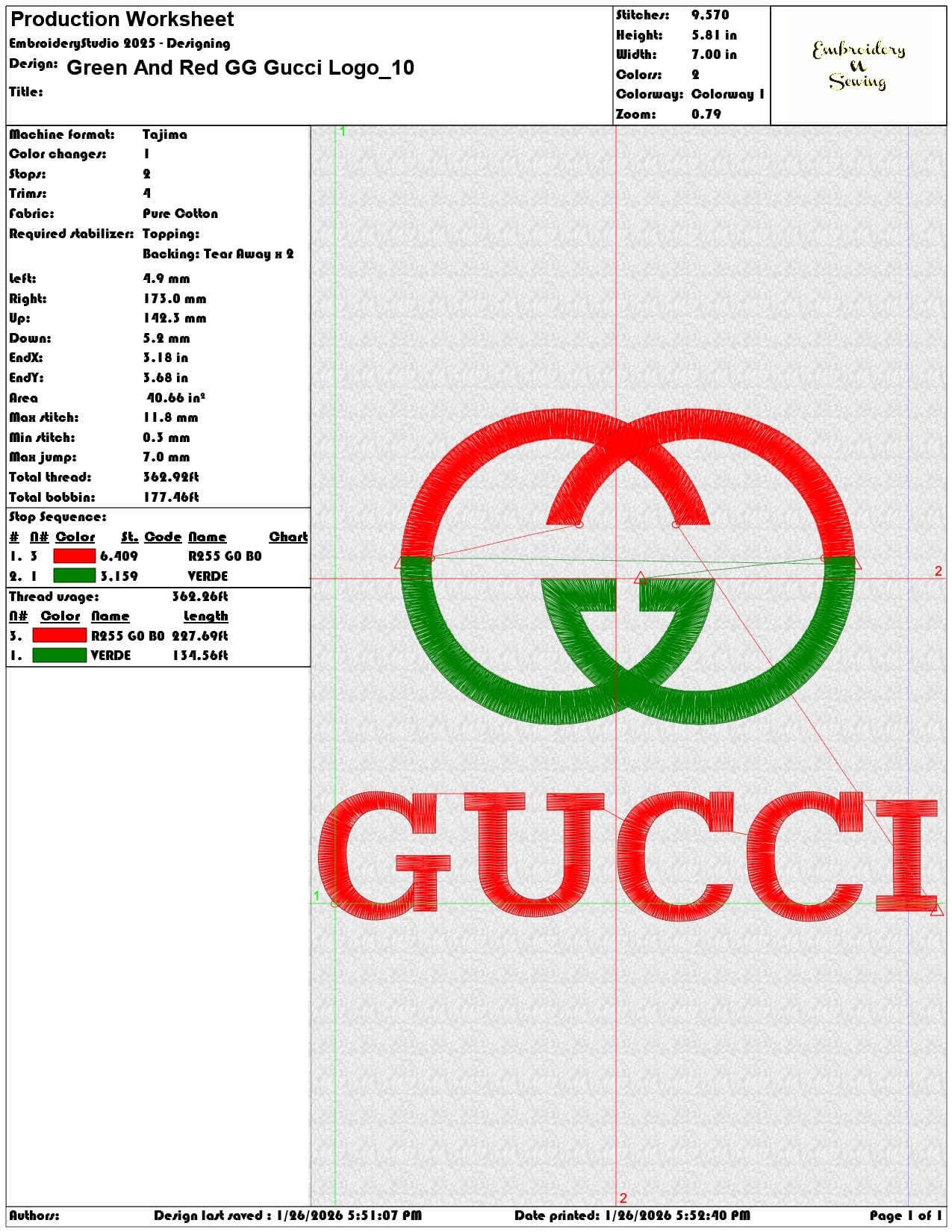 Green And Red GG Gucci Logo   - Elegant embroidery design file - instant download — view 3