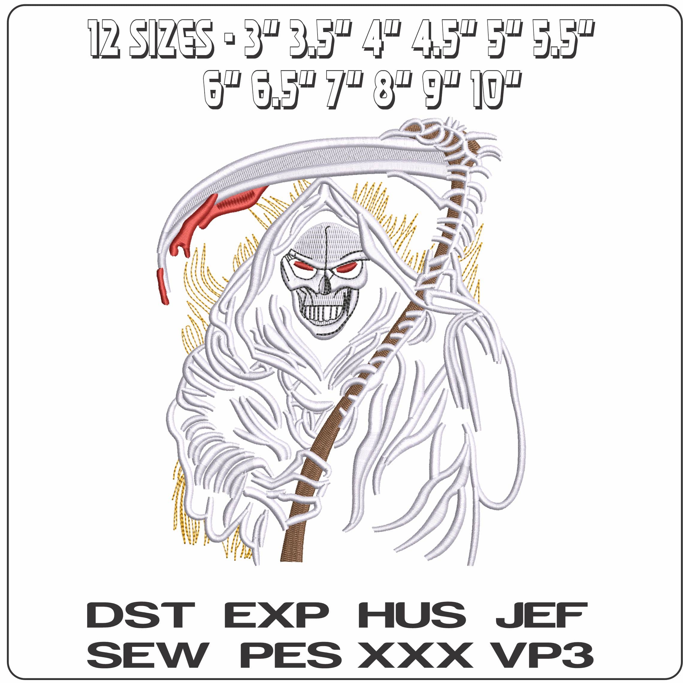 Grimm Reaper blood on Scythe   - Elegant embroidery design file - instant download — view 2