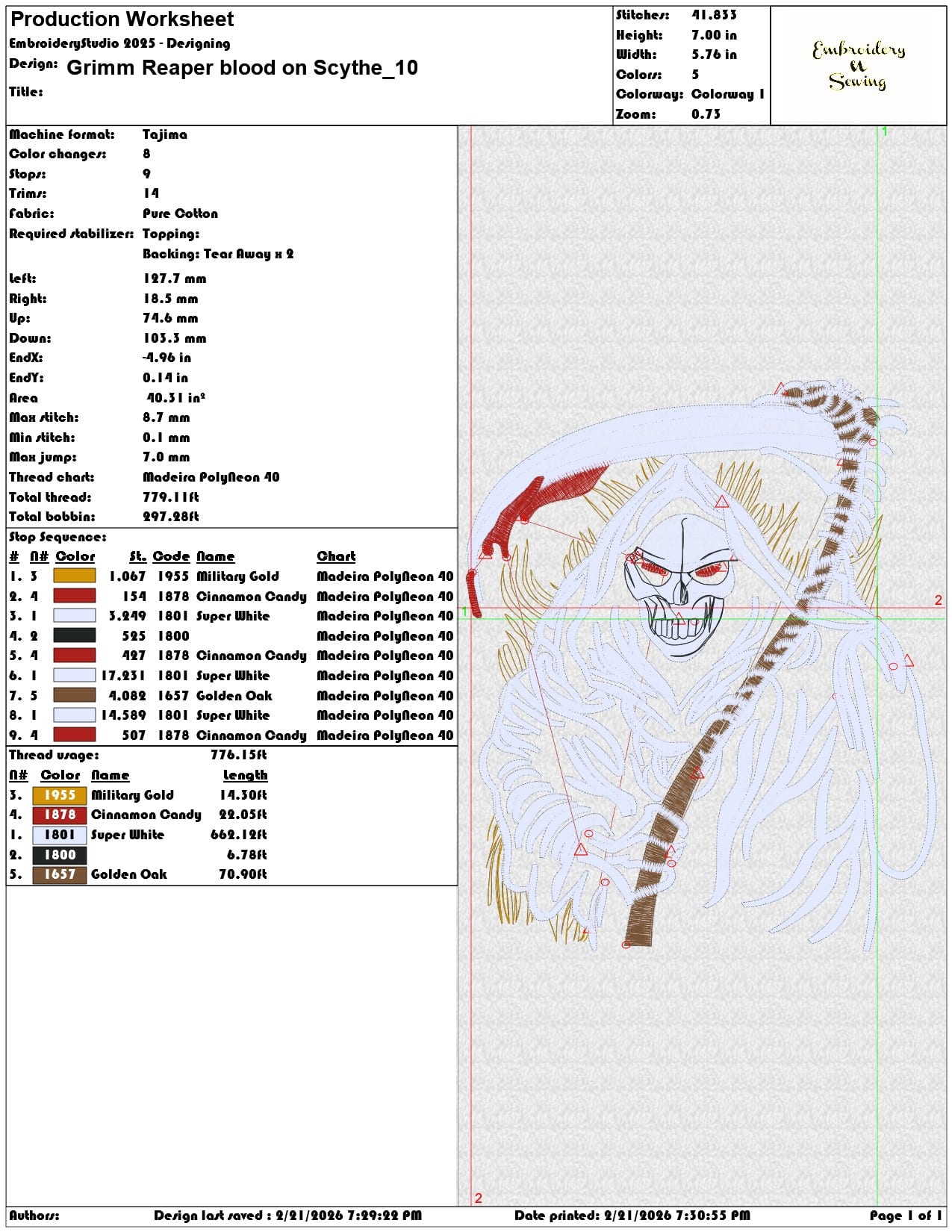 Grimm Reaper blood on Scythe   - Elegant embroidery design file - instant download — view 3