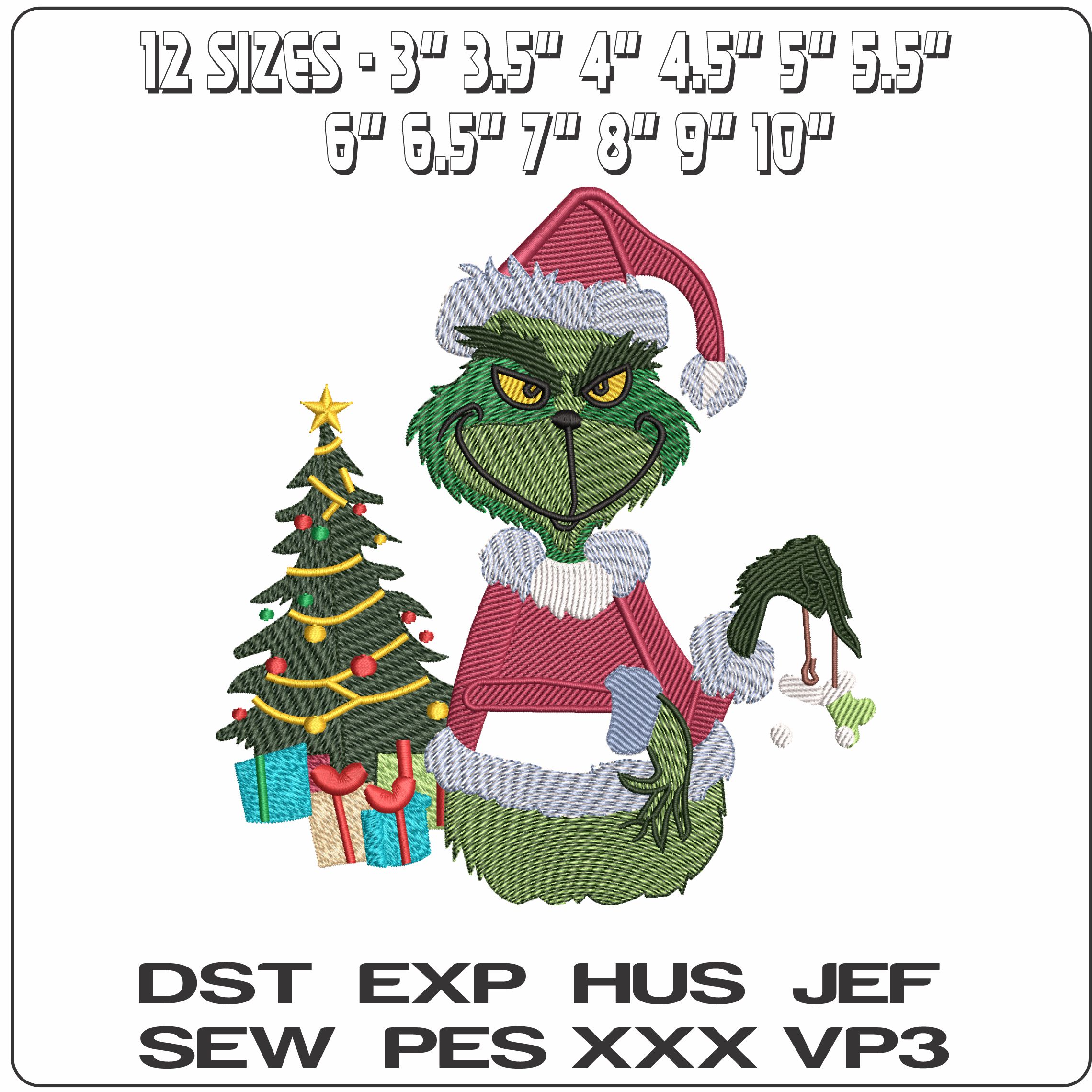 Grinch with Christmas tree   - Elegant embroidery design file - instant download — view 2