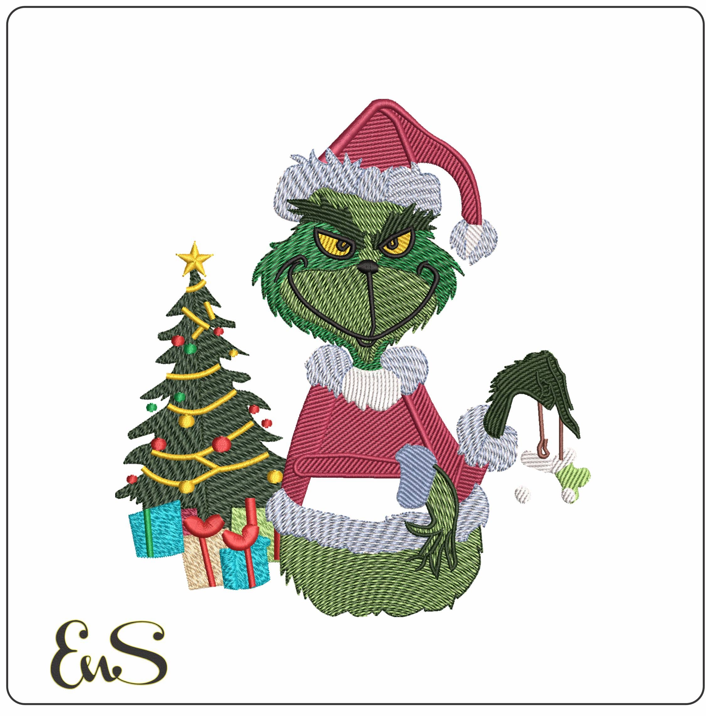 Grinch with Christmas tree   - Elegant embroidery design file - instant download