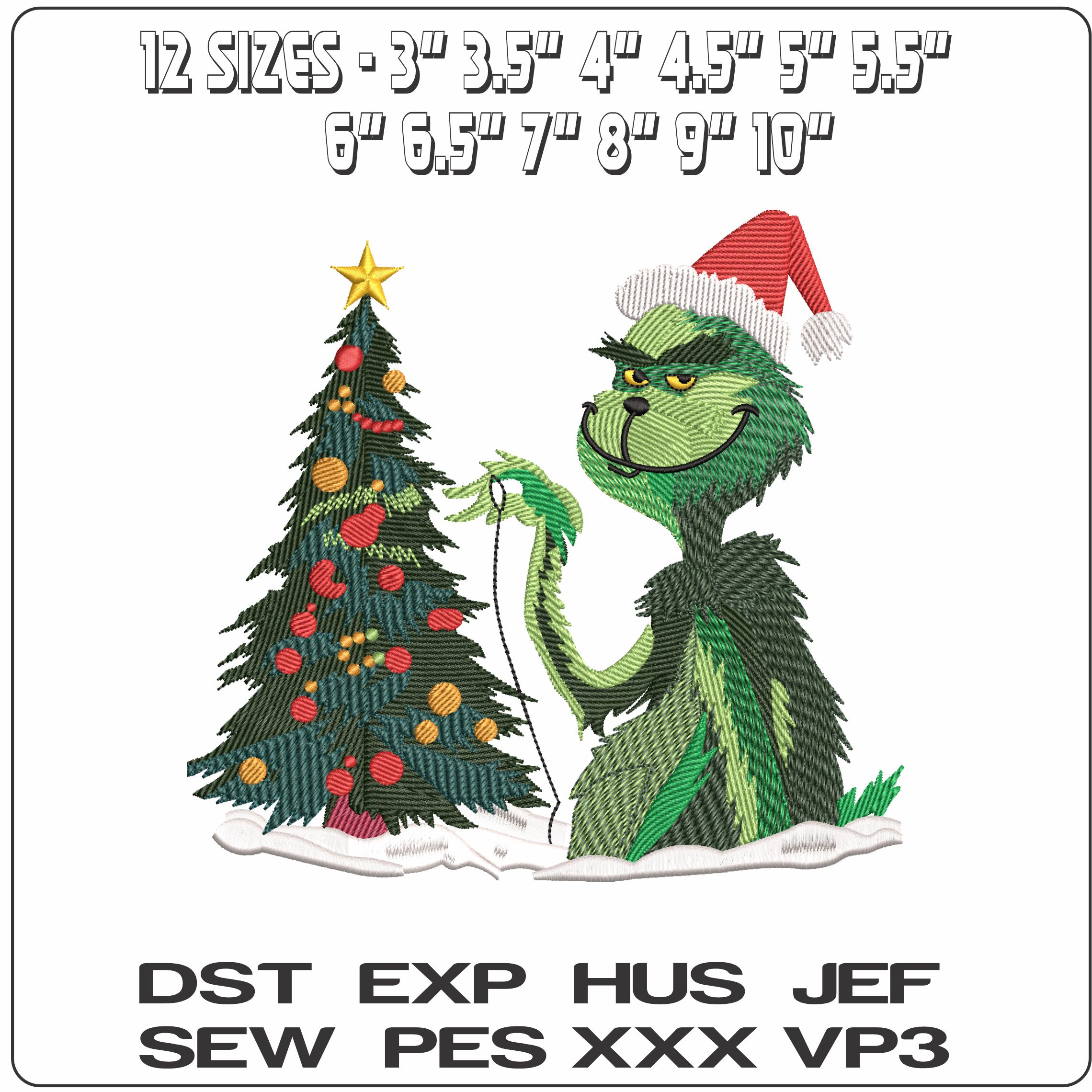 Grinch with Christmas tree lighting   - Elegant embroidery design file - instant download — view 2