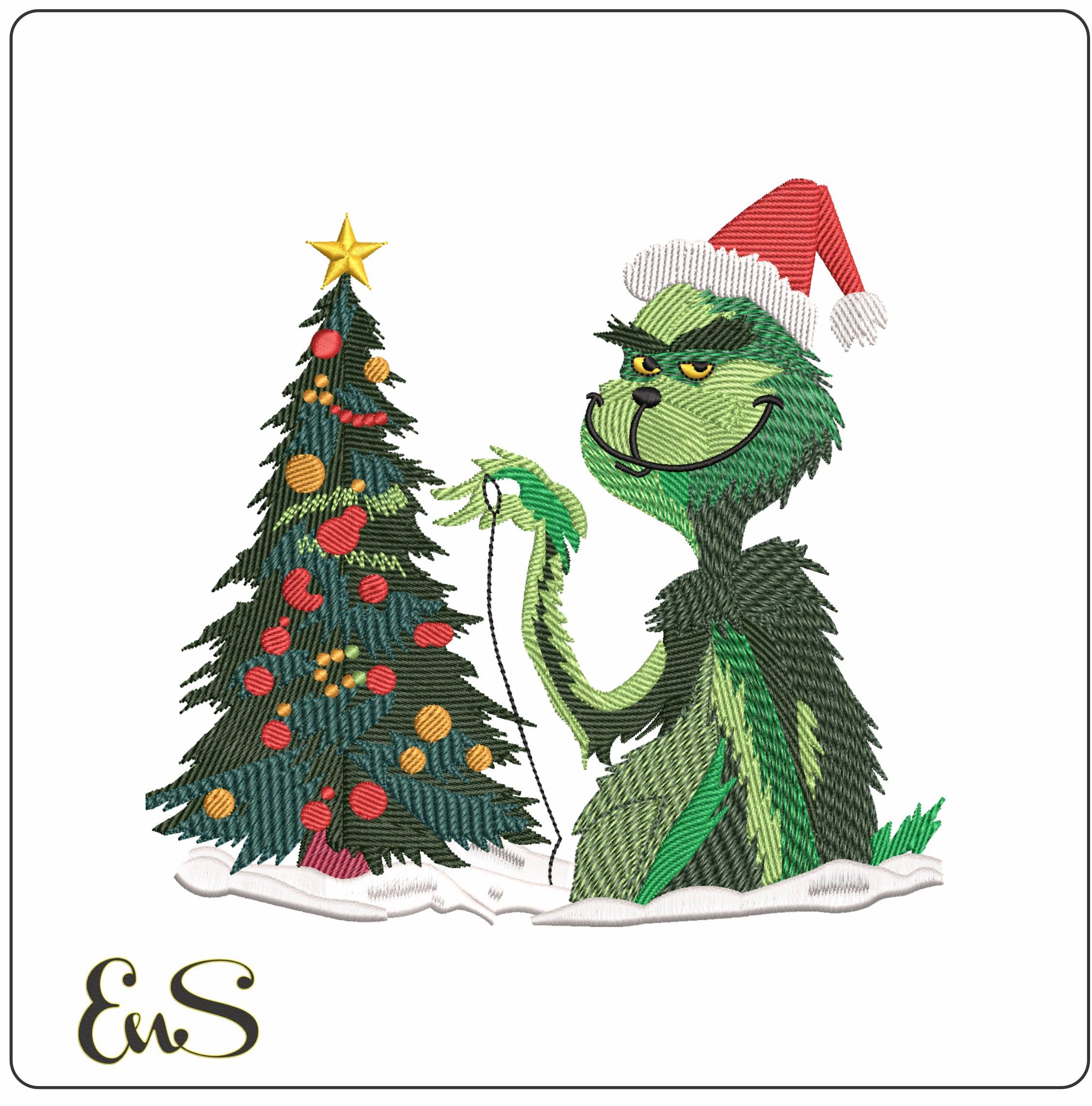 Grinch with Christmas tree lighting   - Elegant embroidery design file - instant download