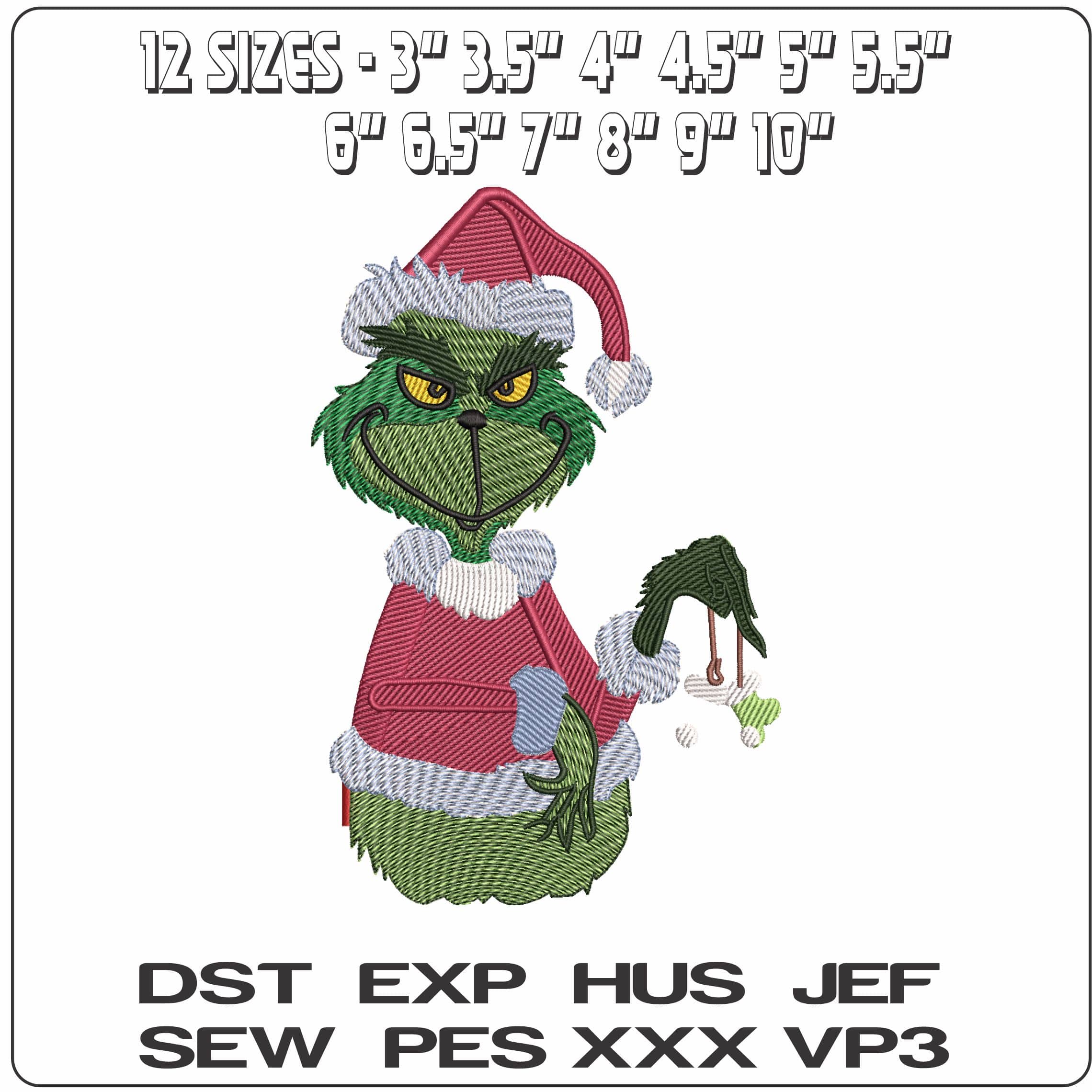 Grinch with stocking   - Elegant embroidery design file - instant download — view 2