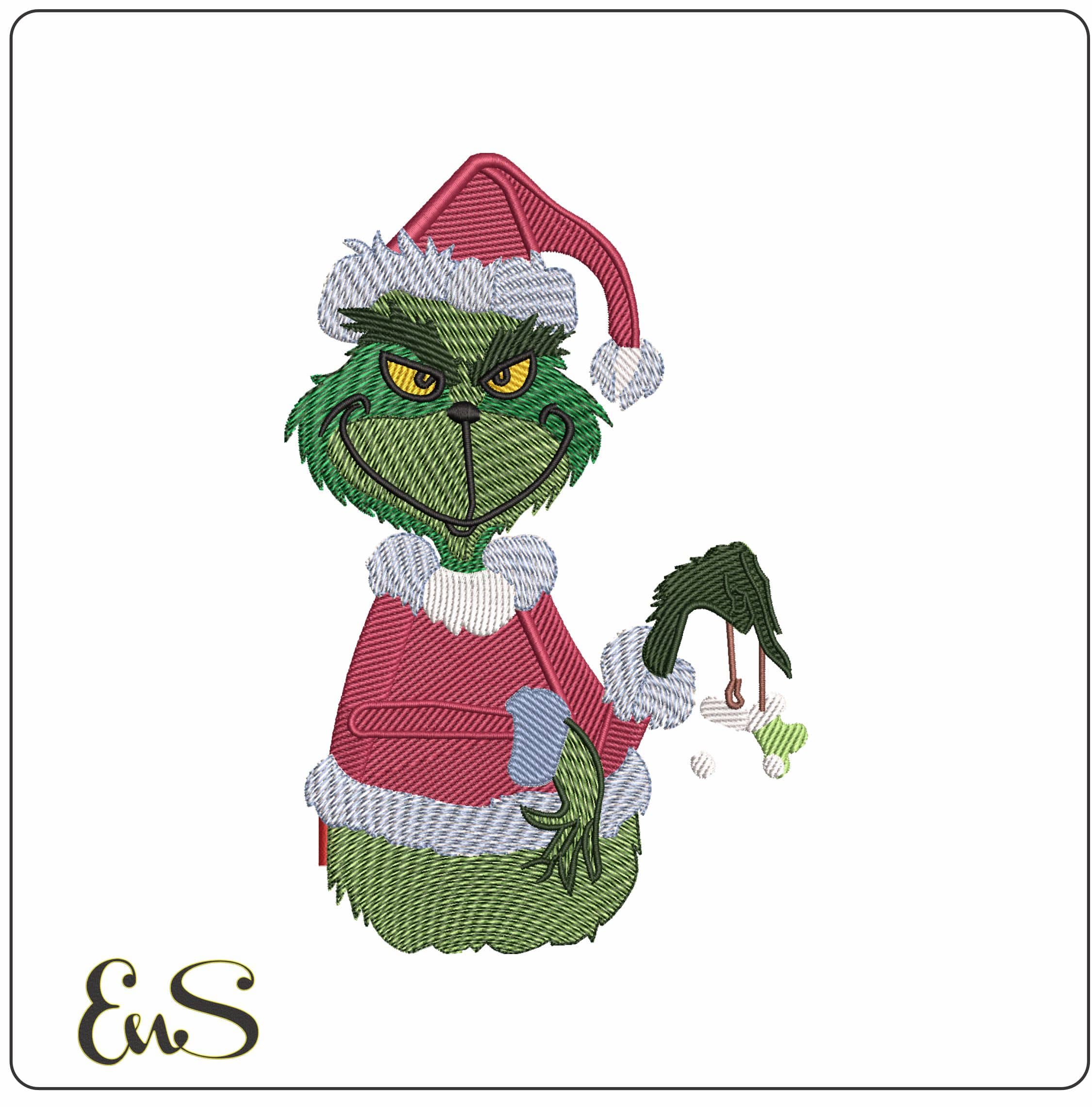 Grinch with stocking   - Elegant embroidery design file - instant download