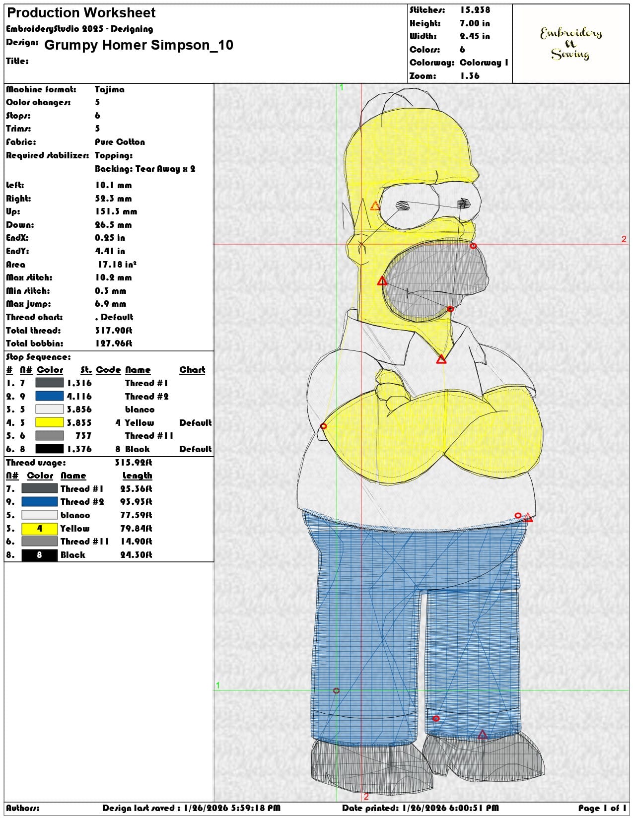 Grumpy Homer Simpson   - Elegant embroidery design file - instant download — view 3