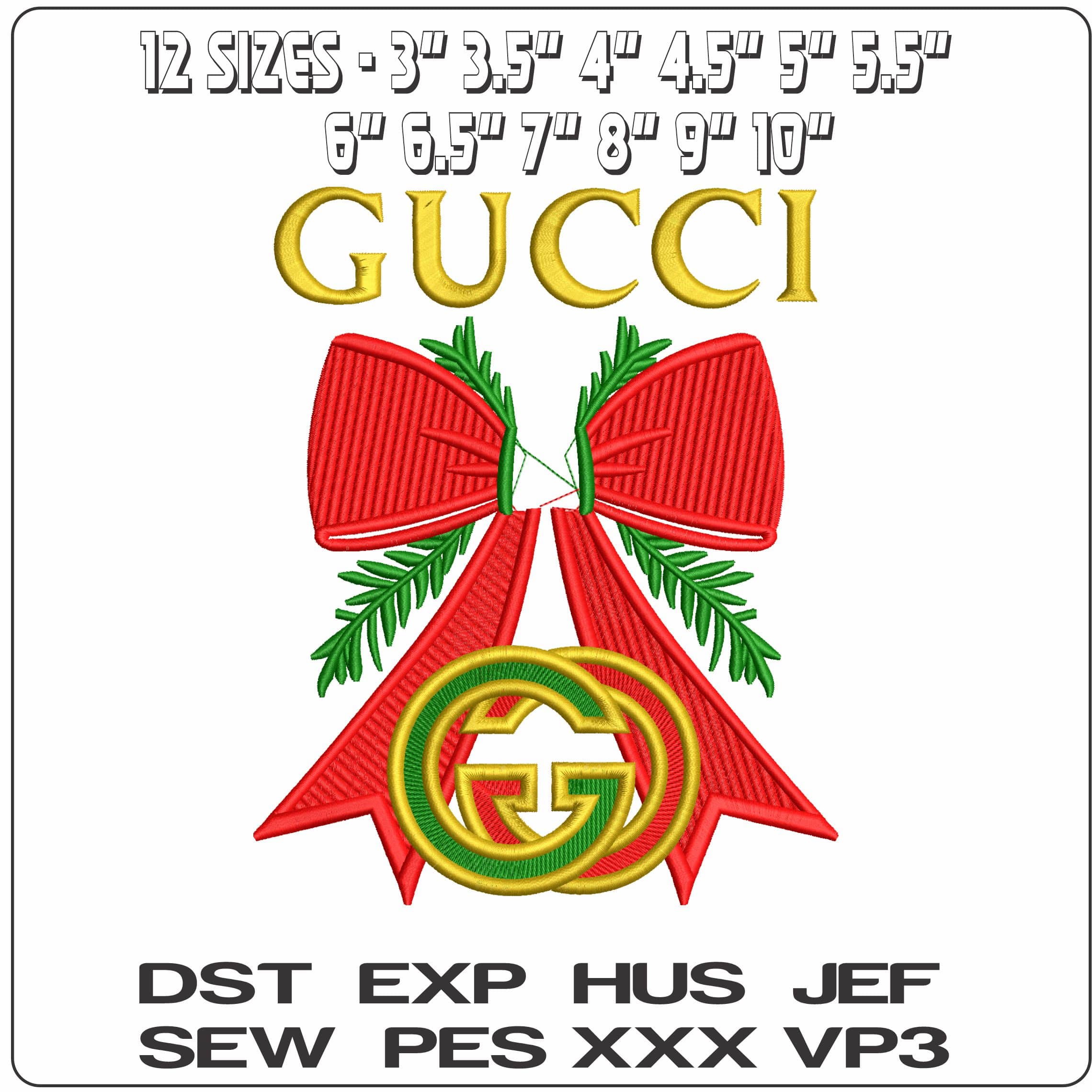 Gucci Christmas Bow   - Elegant embroidery design file - instant download — view 2