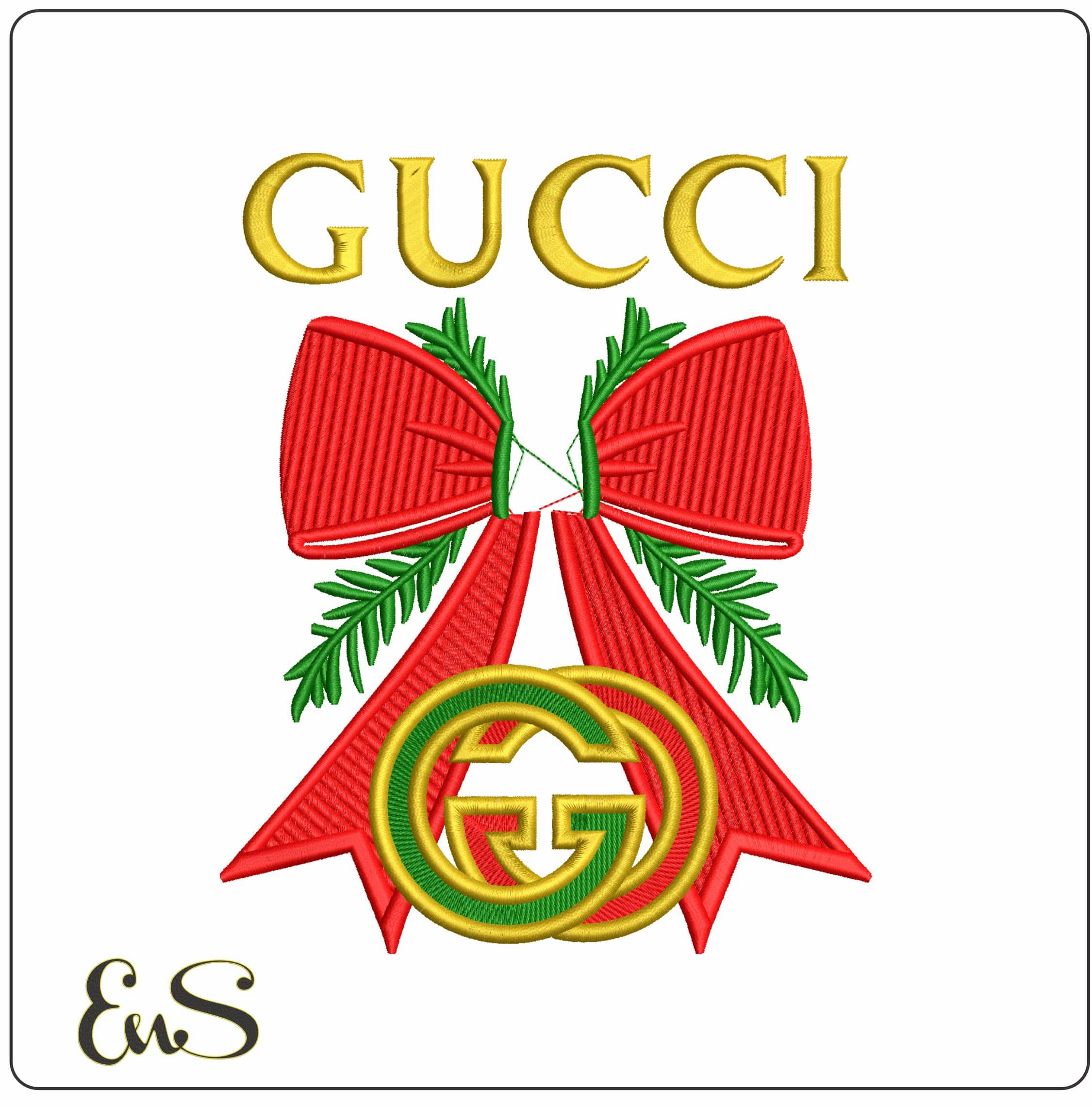 Gucci Christmas Bow   - Elegant embroidery design file - instant download