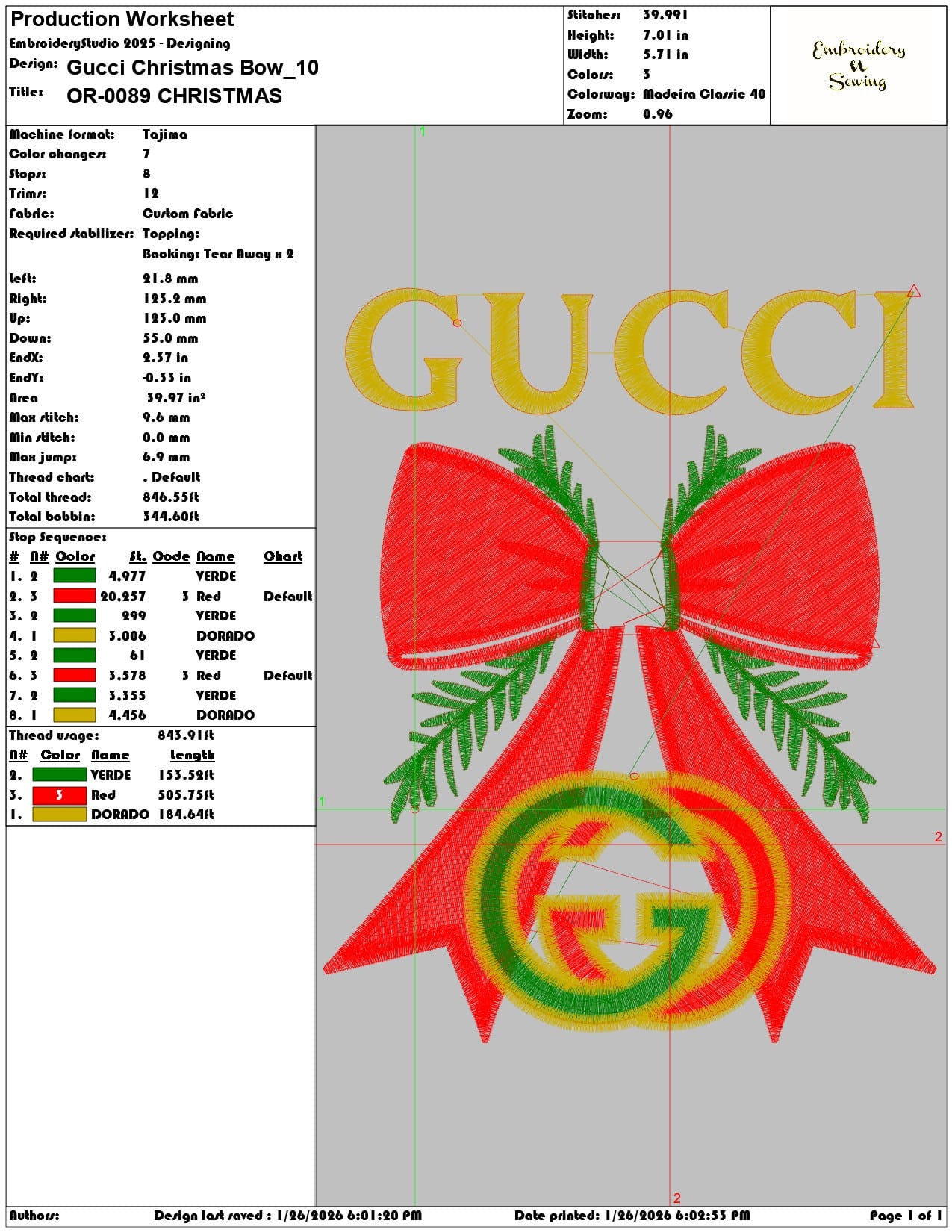 Gucci Christmas Bow   - Elegant embroidery design file - instant download — view 3