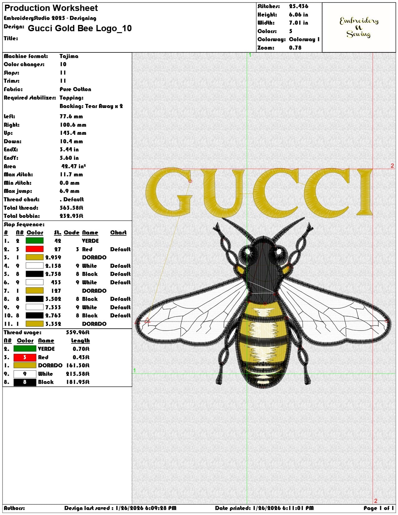 Gucci Gold Bee Logo   - Elegant embroidery design file - instant download — view 3