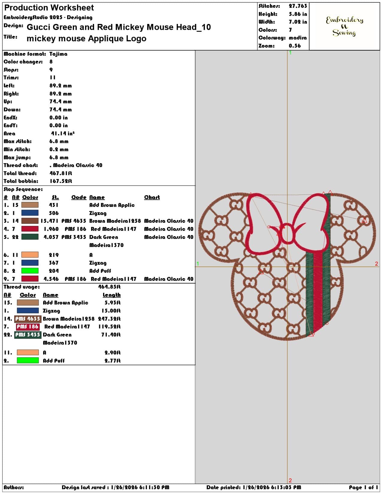 Gucci Green and Red Mickey Mouse Head   - Elegant embroidery design file - instant download — view 3