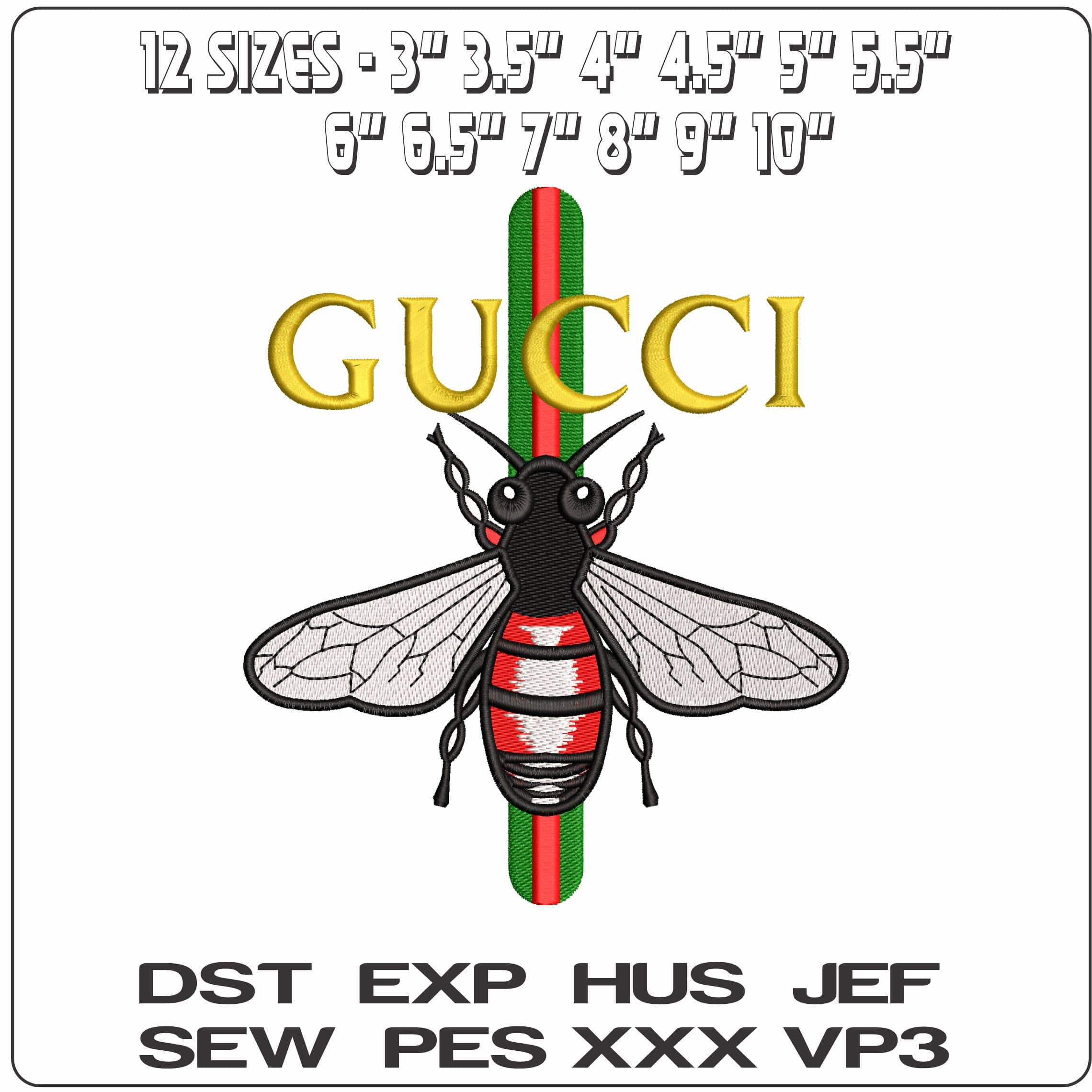 Gucci Green Red Bee Logo   - Elegant embroidery design file - instant download — view 2