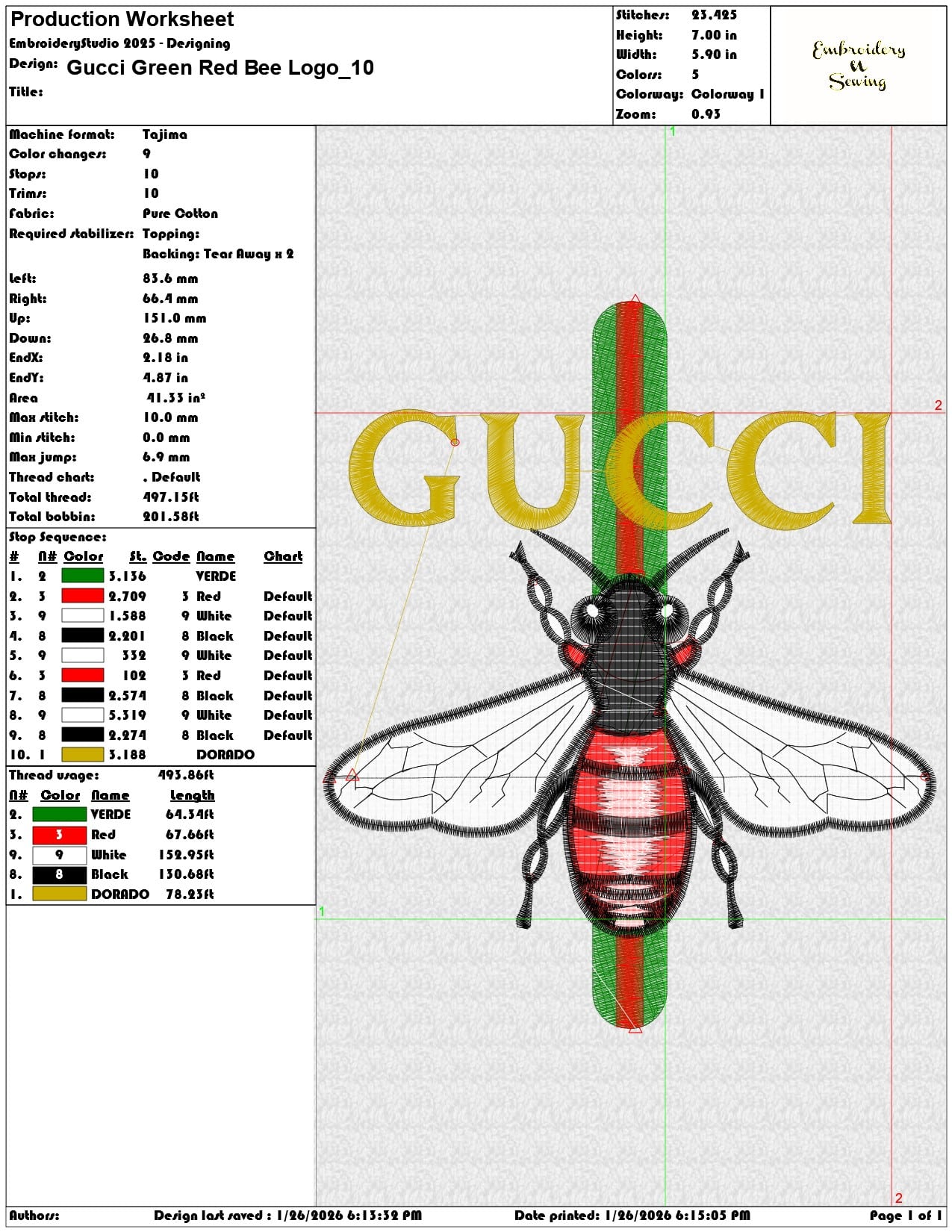 Gucci Green Red Bee Logo   - Elegant embroidery design file - instant download — view 3