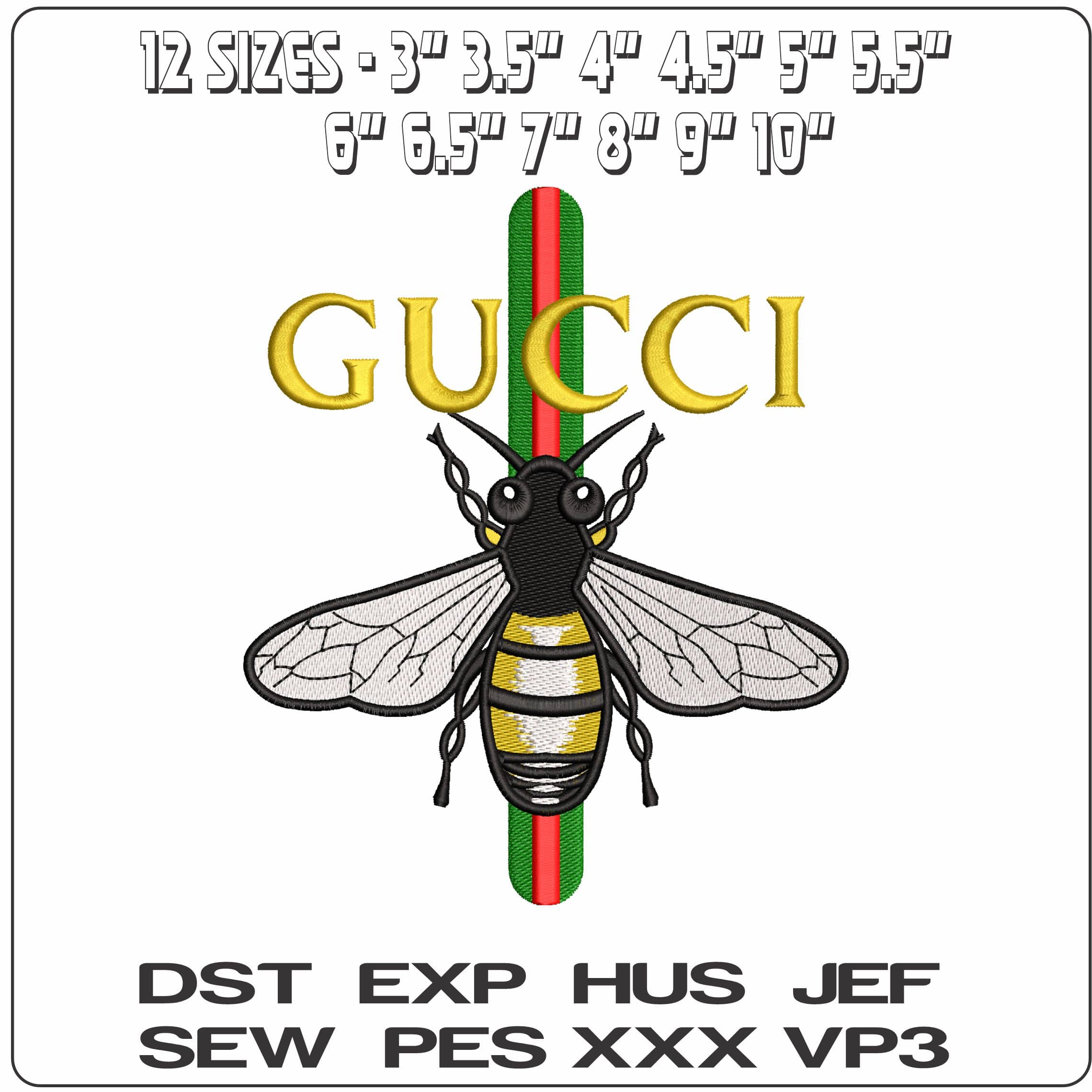 Gucci Green Red Gold Bee Logo   - Elegant embroidery design file - instant download — view 2
