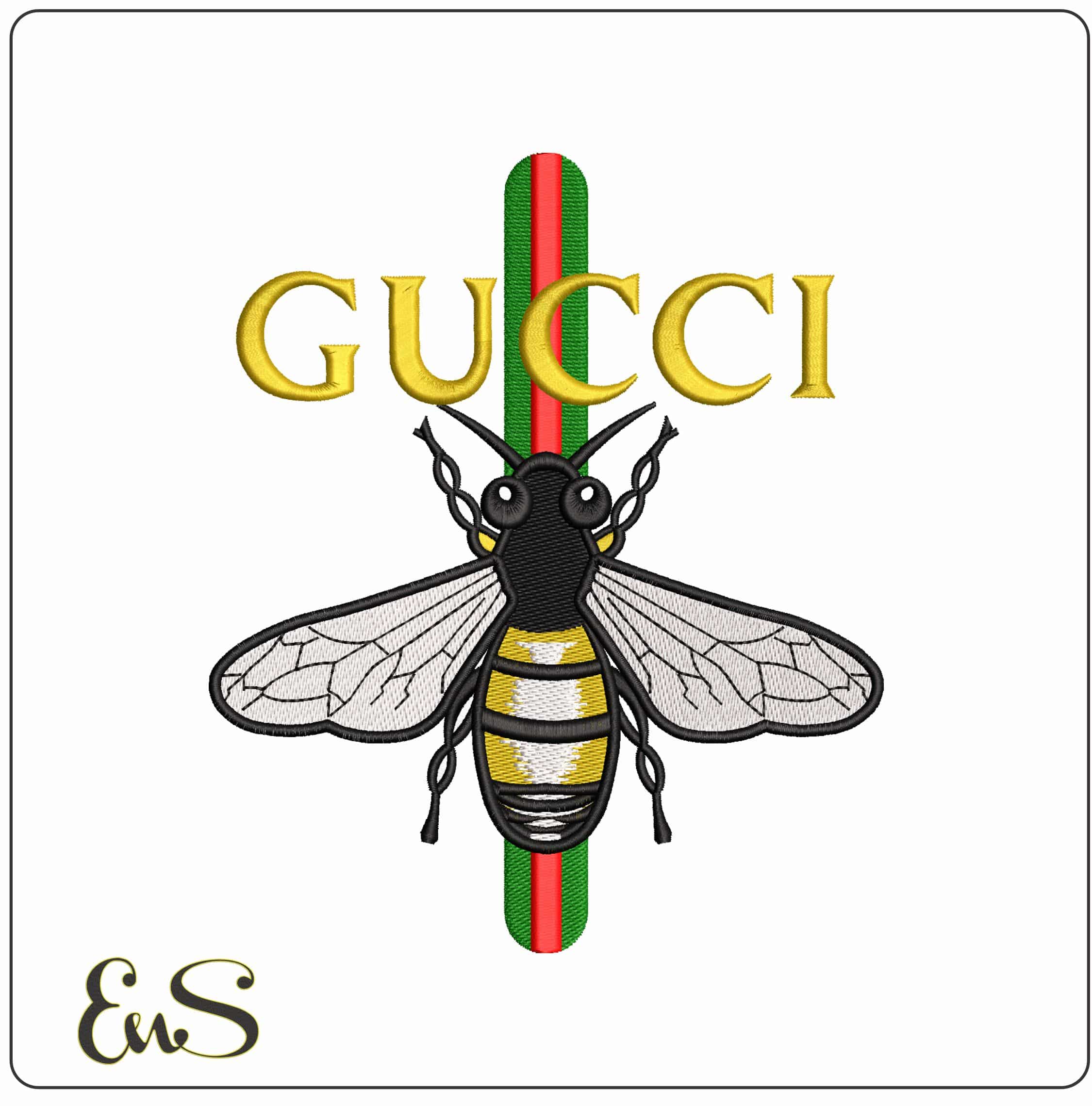 Gucci Green Red Gold Bee Logo   - Elegant embroidery design file - instant download