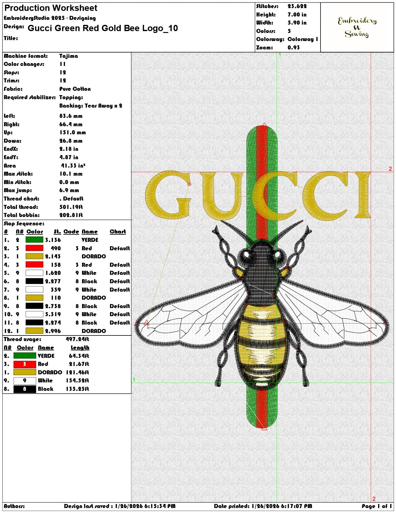 Gucci Green Red Gold Bee Logo   - Elegant embroidery design file - instant download — view 3