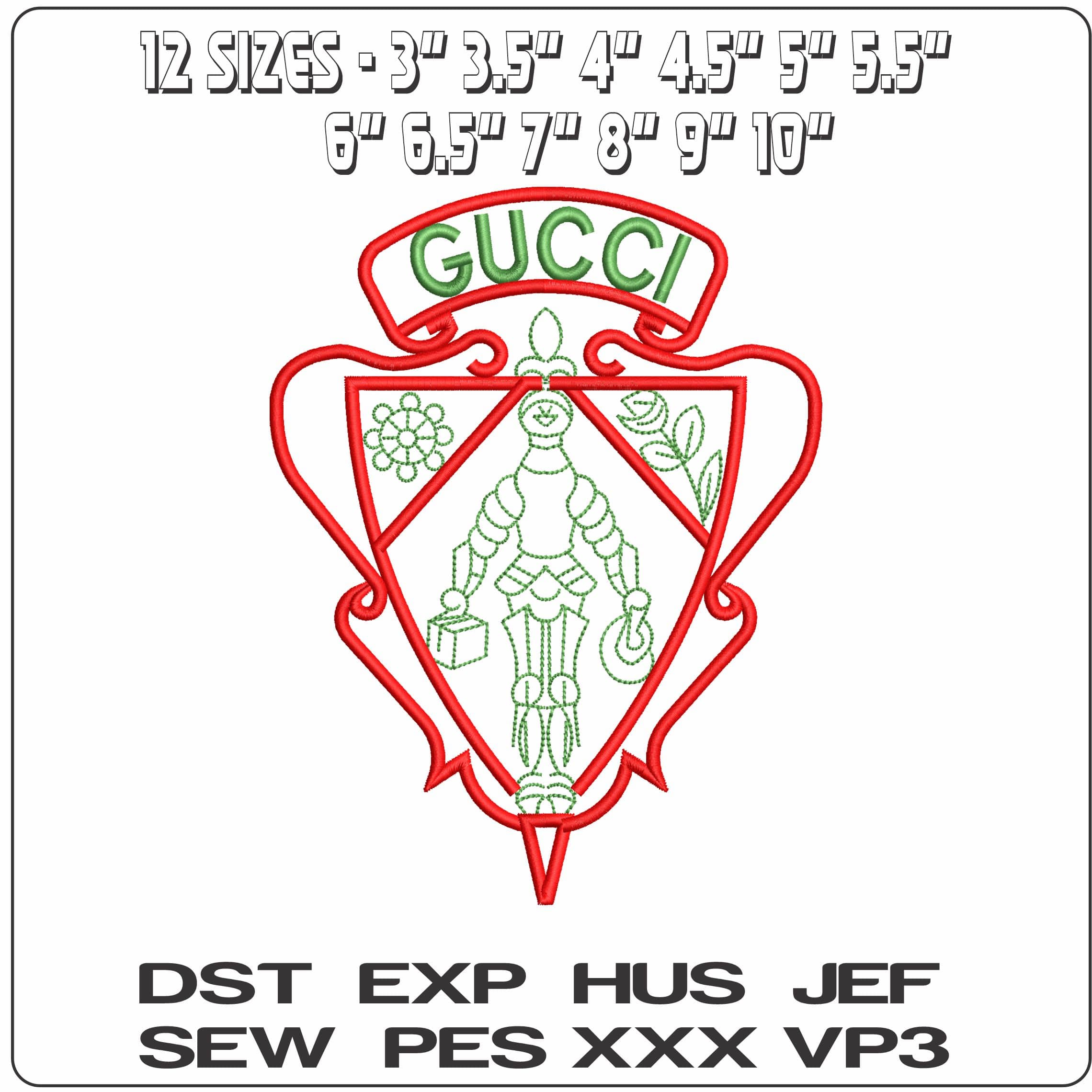 Gucci Heraldic Logo   - Elegant embroidery design file - instant download — view 2