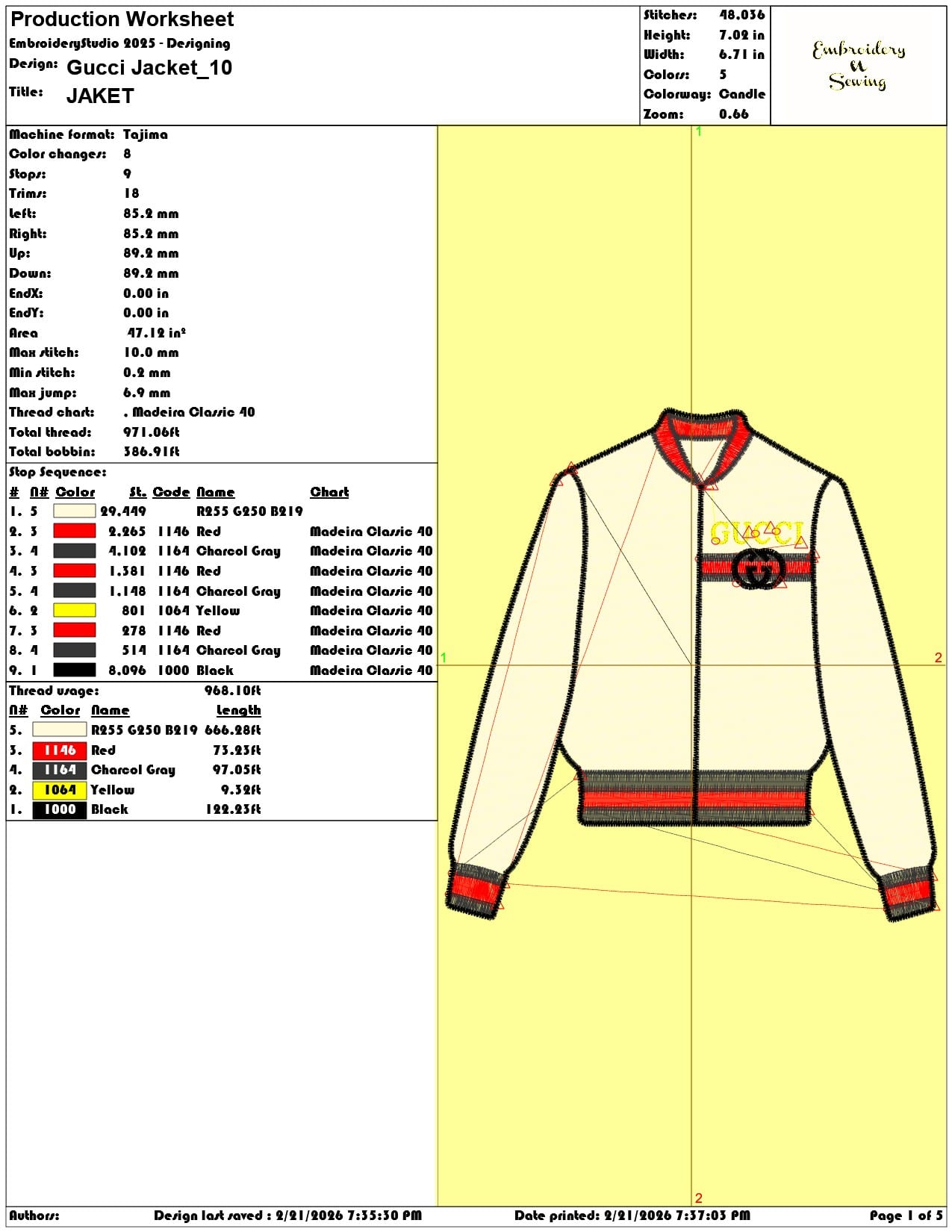 Gucci Jacket   - Elegant embroidery design file - instant download — view 3