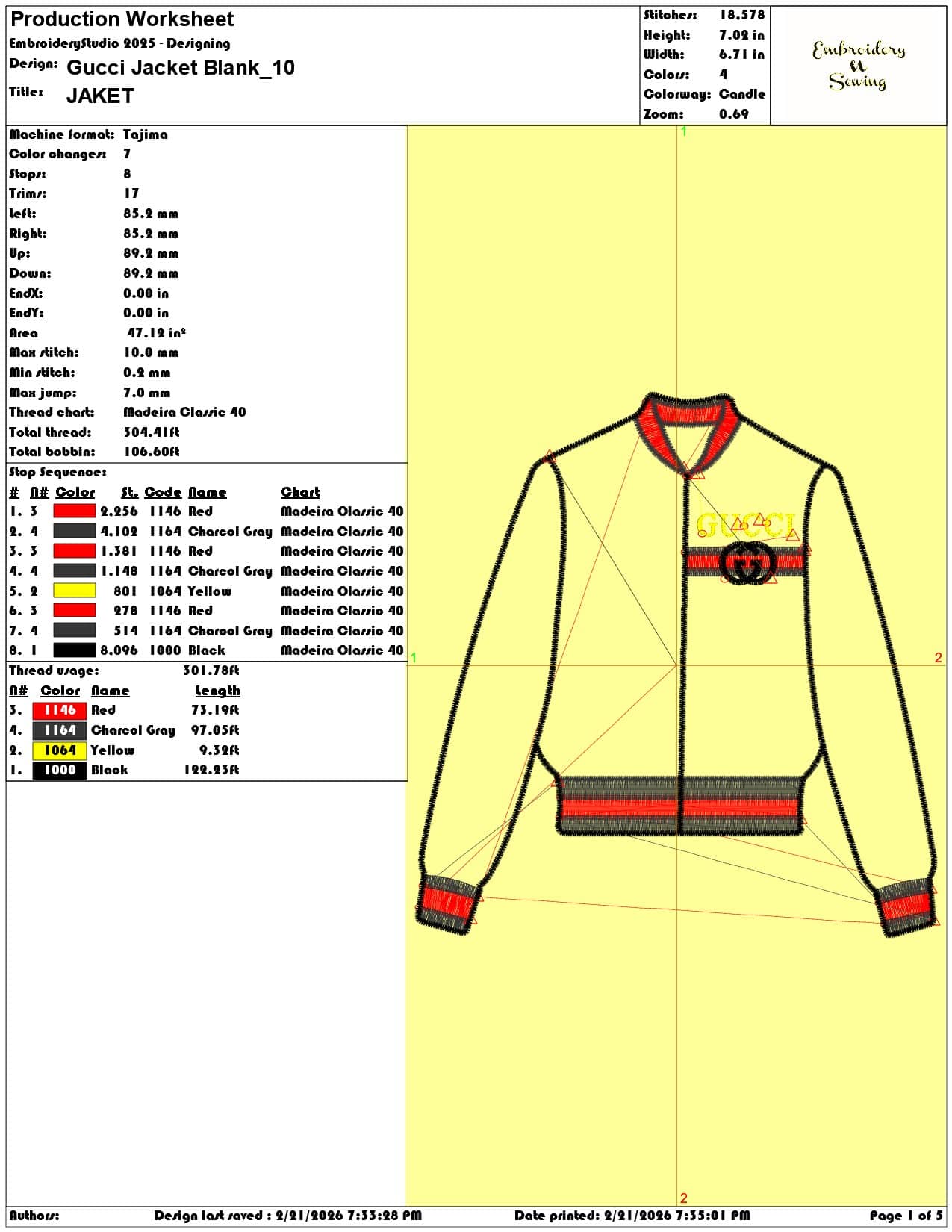 Gucci Jacket Blank   - Elegant embroidery design file - instant download — view 3