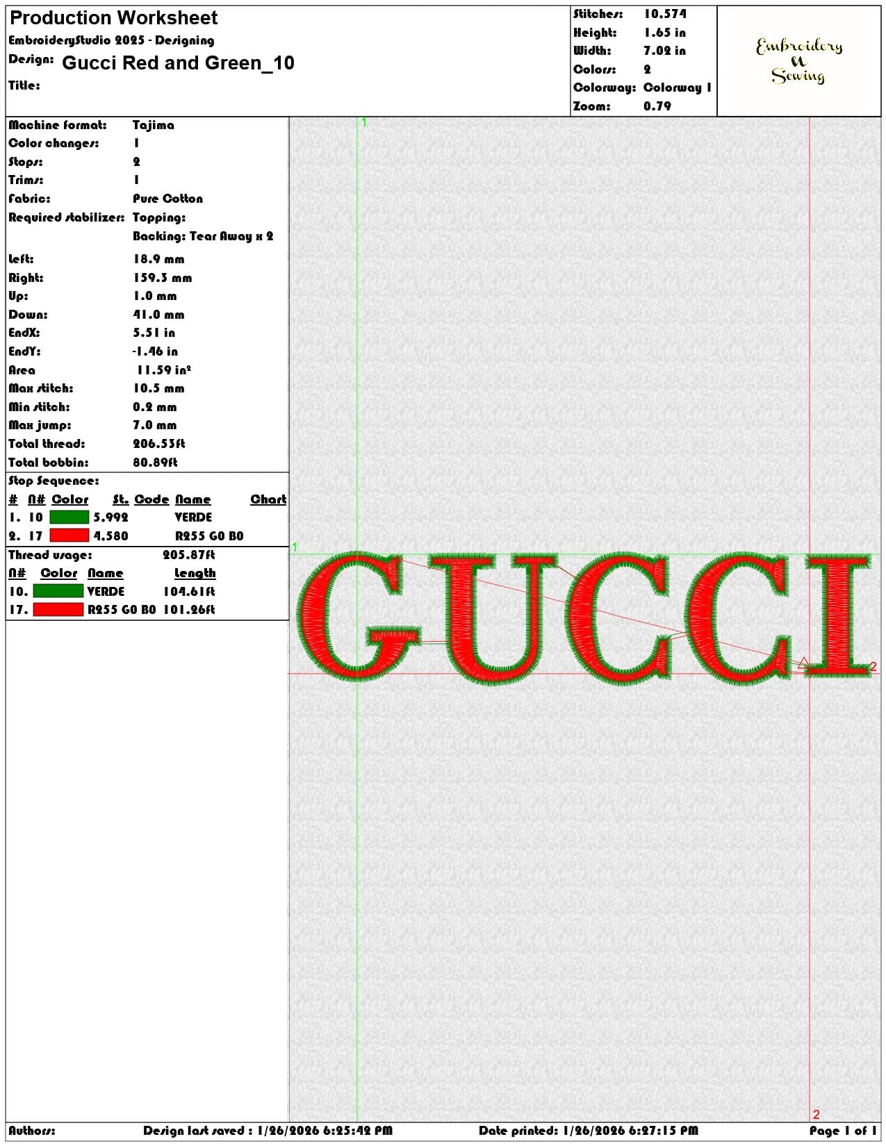 Gucci Red and Green   - Elegant embroidery design file - instant download — view 3