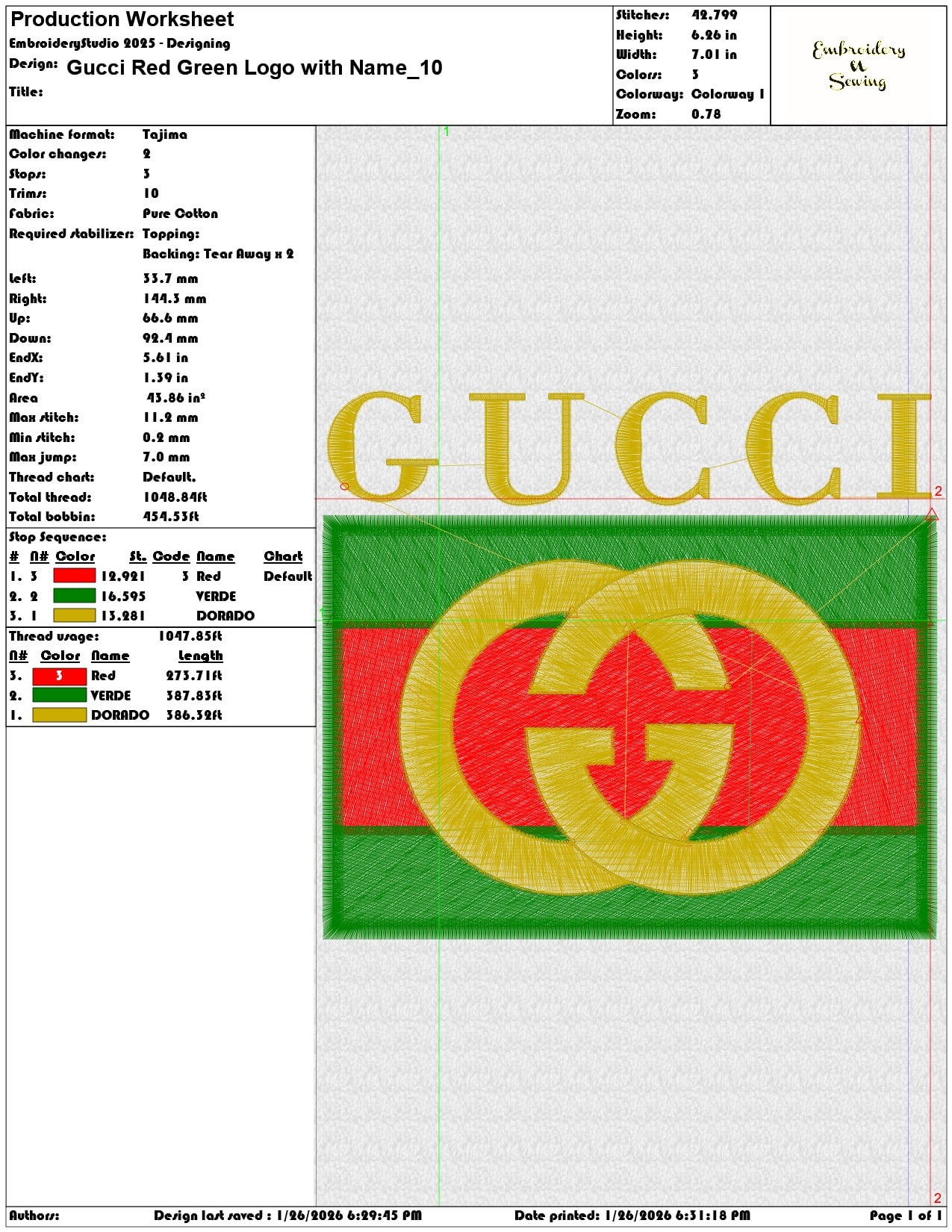 Gucci Red Green Logo with Name   - Elegant embroidery design file - instant download — view 3