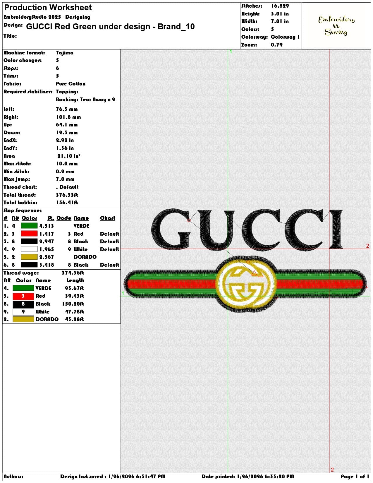GUCCI Red Green under design Brand   - Elegant embroidery design file - instant download — view 3