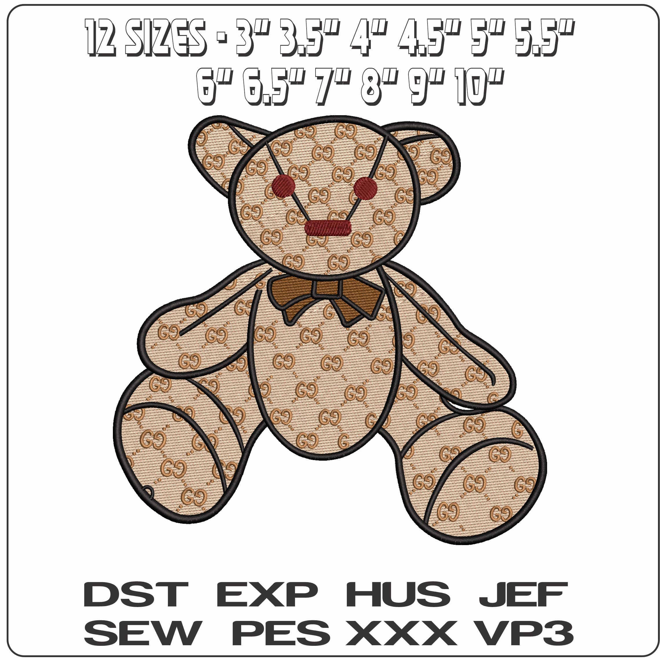 Gucci Teddy Bear   - Elegant embroidery design file - instant download — view 2
