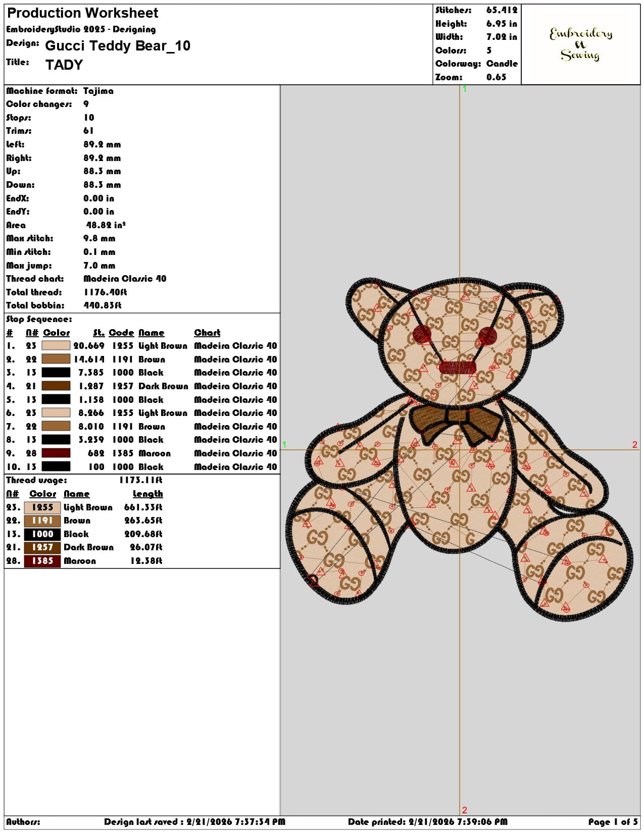 Gucci Teddy Bear   - Elegant embroidery design file - instant download — view 3
